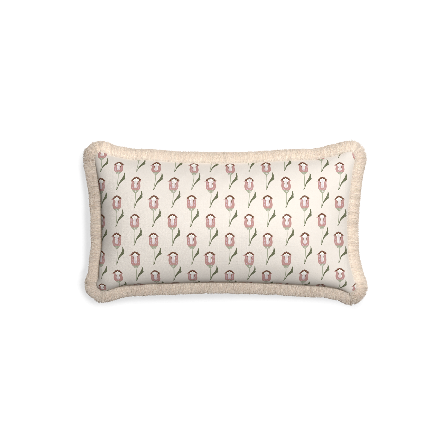 abstract floral pink pillow with cream fringe