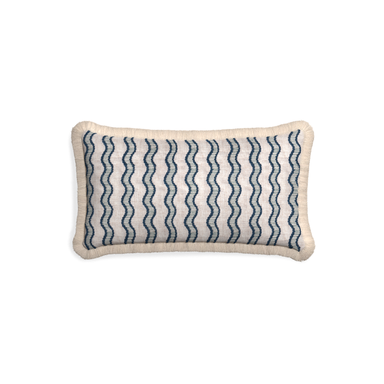 Petite-lumbar beatrice custom embroidered wavepillow with cream fringe on white background