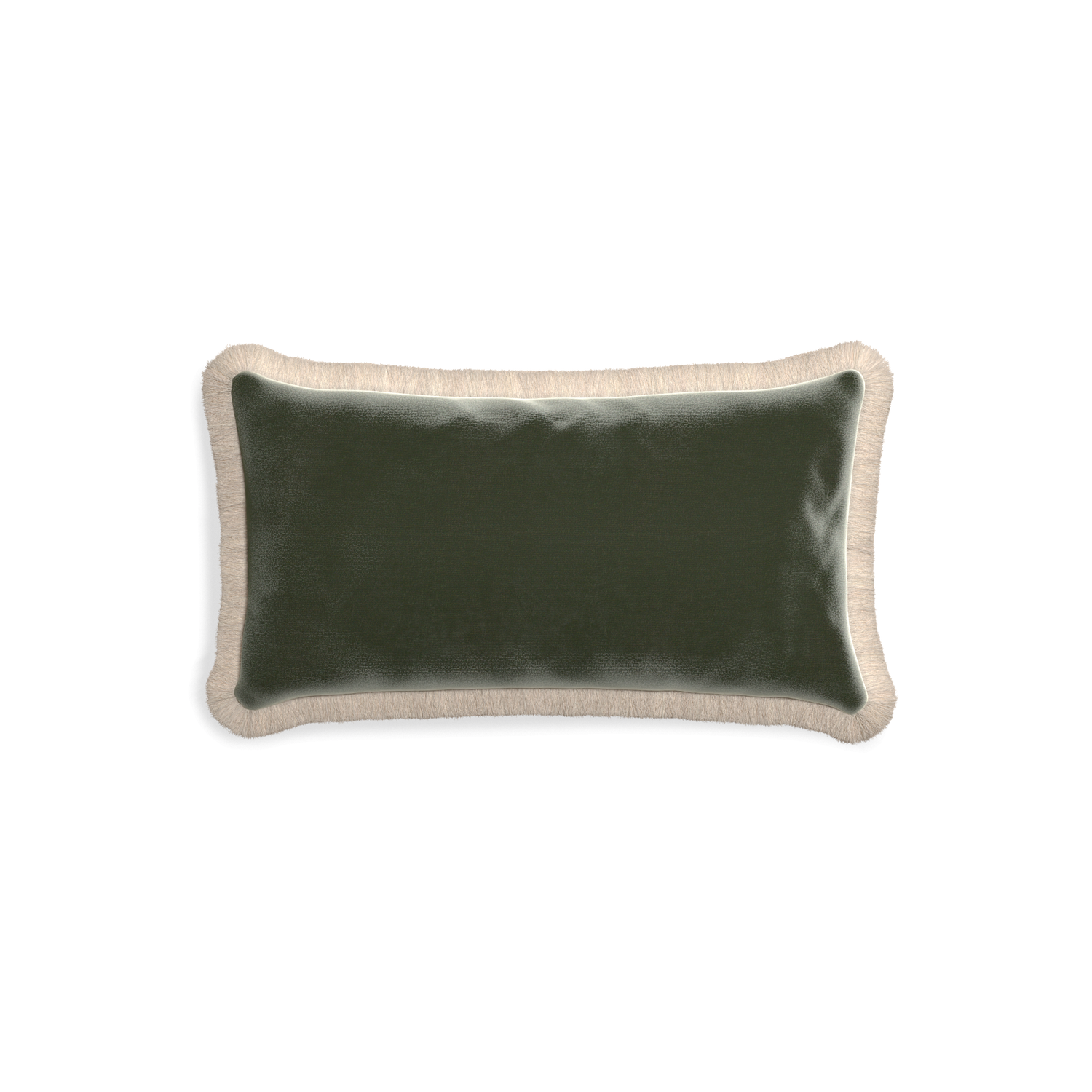 rectangle fern green velvet pillow with cream fringe