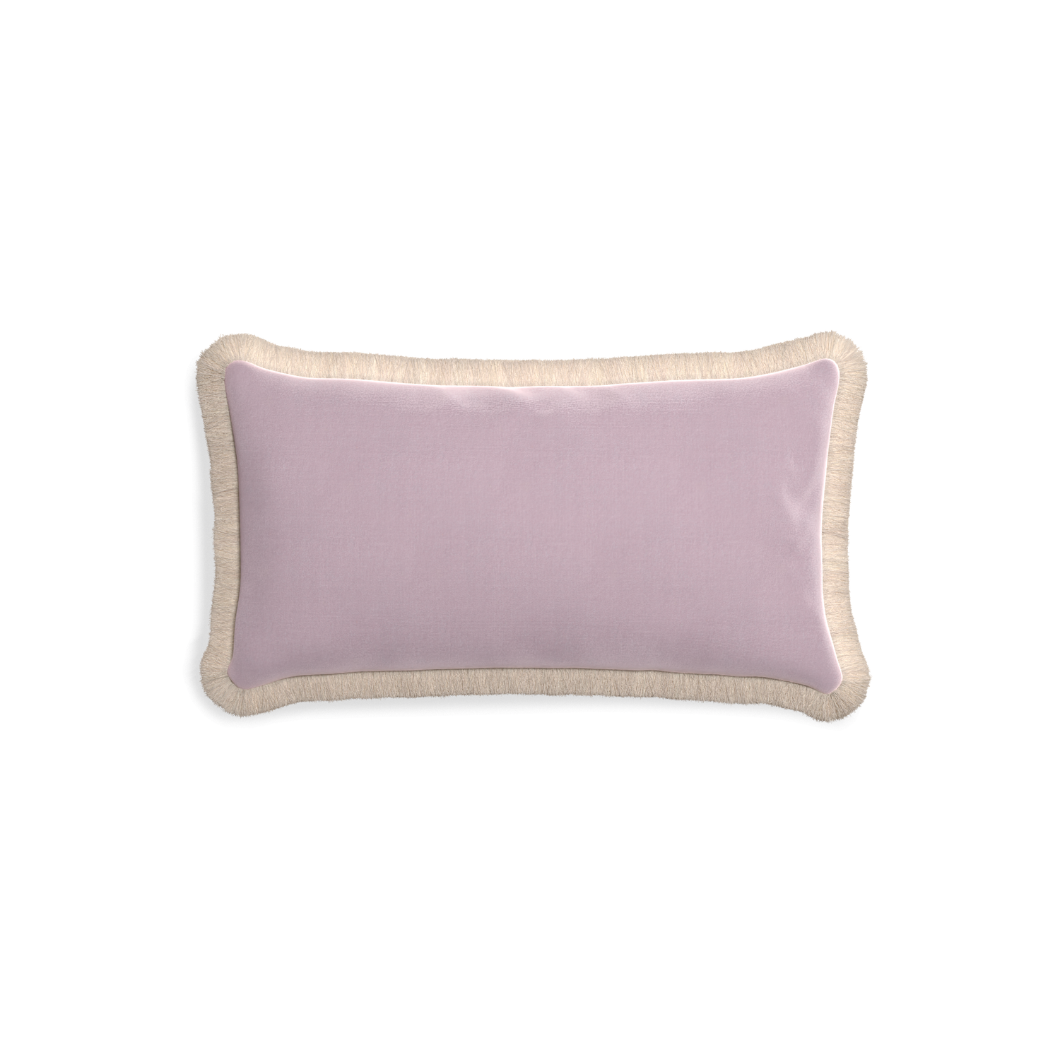 rectangle lilac velvet pillow with cream fringe