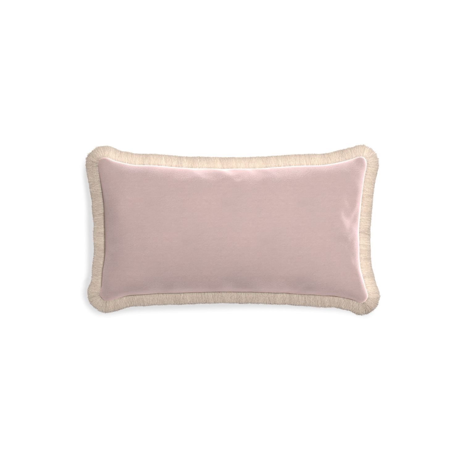rectangle light pink velvet pillow with cream fringe