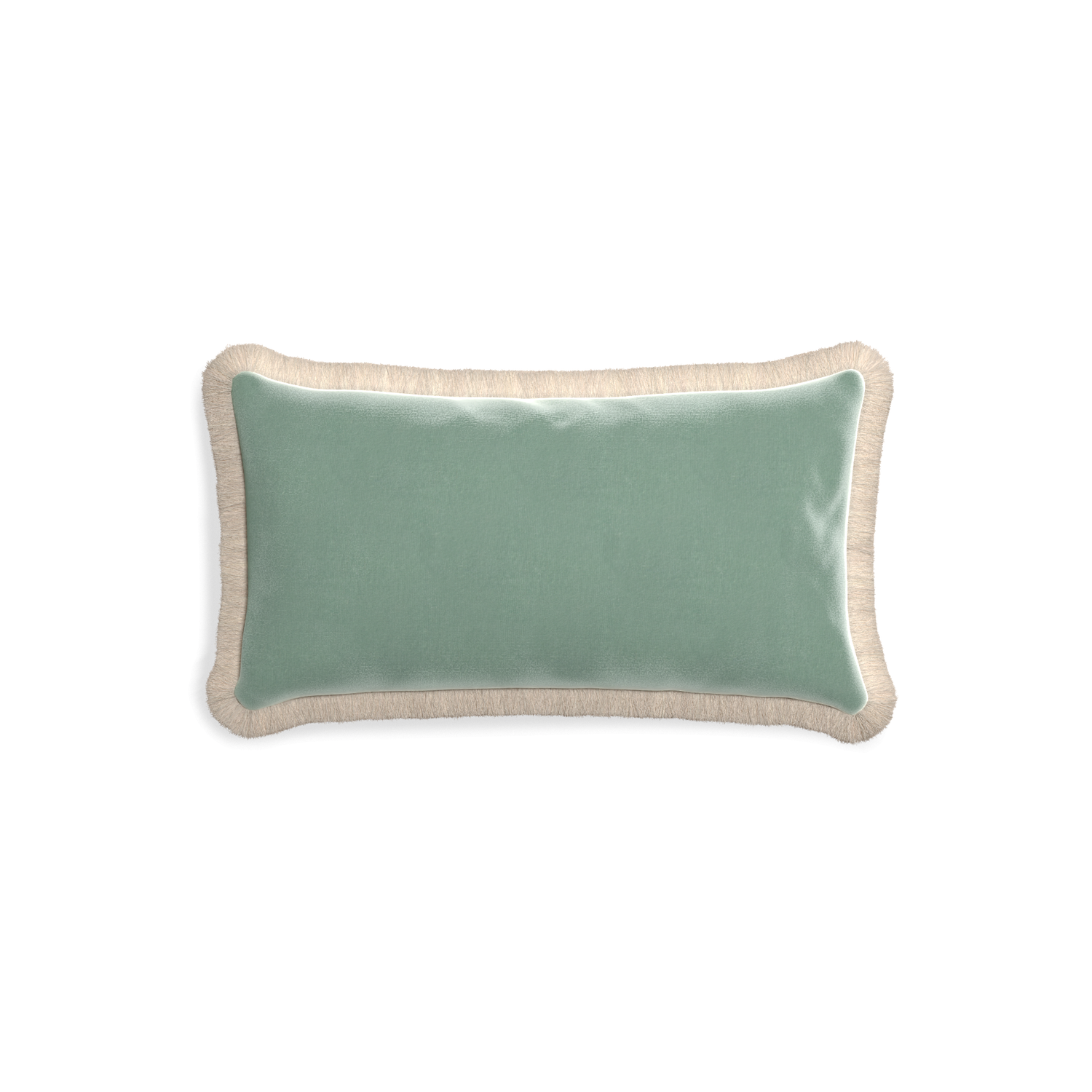 rectangle blue green velvet pillow with cream fringe