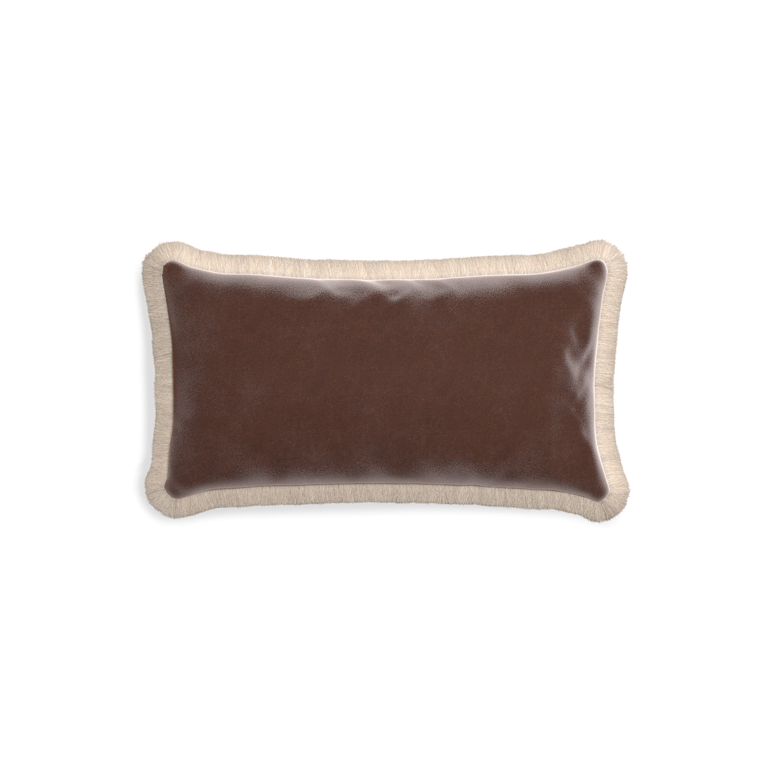rectangle brown velvet pillow with cream fringe