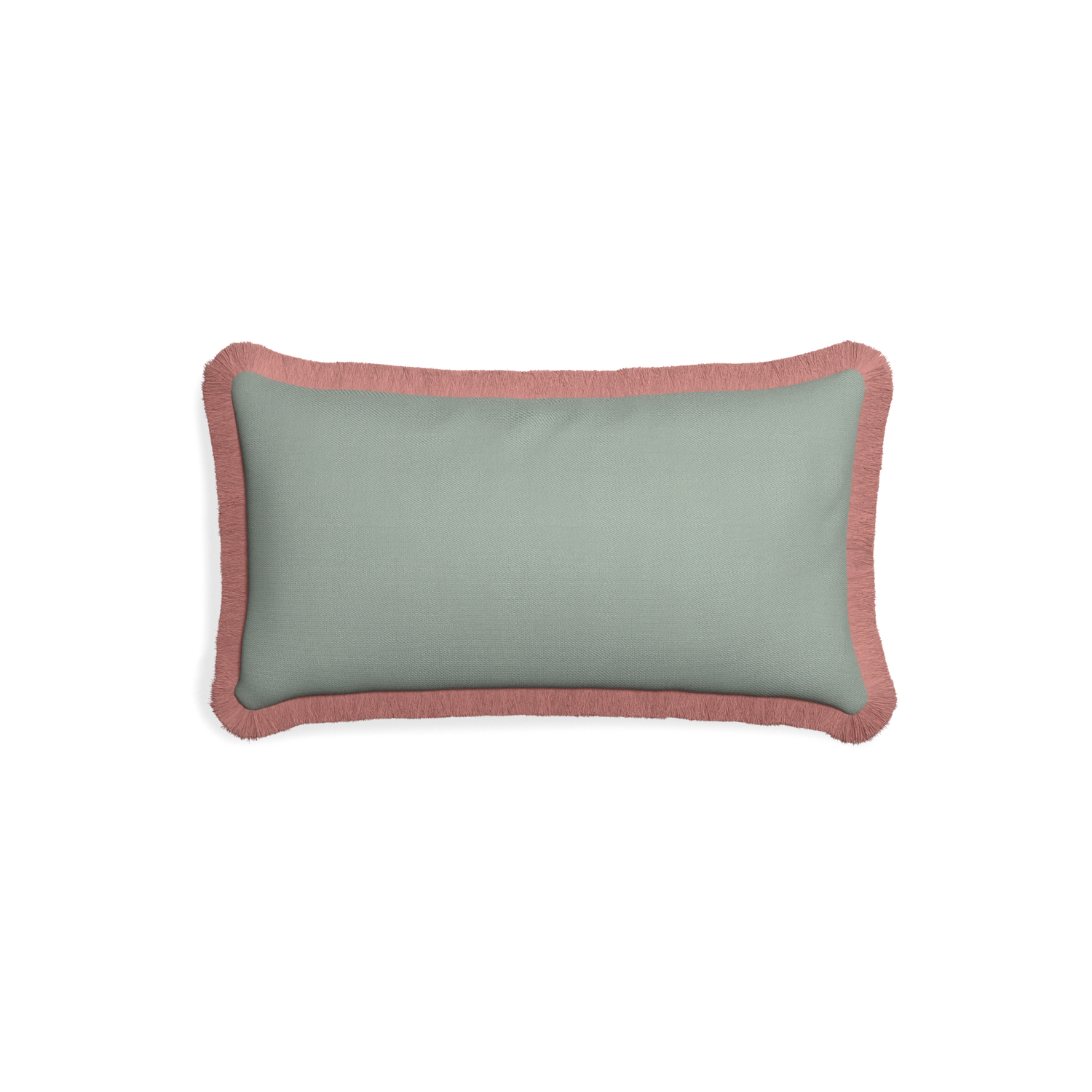 Petite-lumbar sage custom sage green cottonpillow with d fringe on white background
