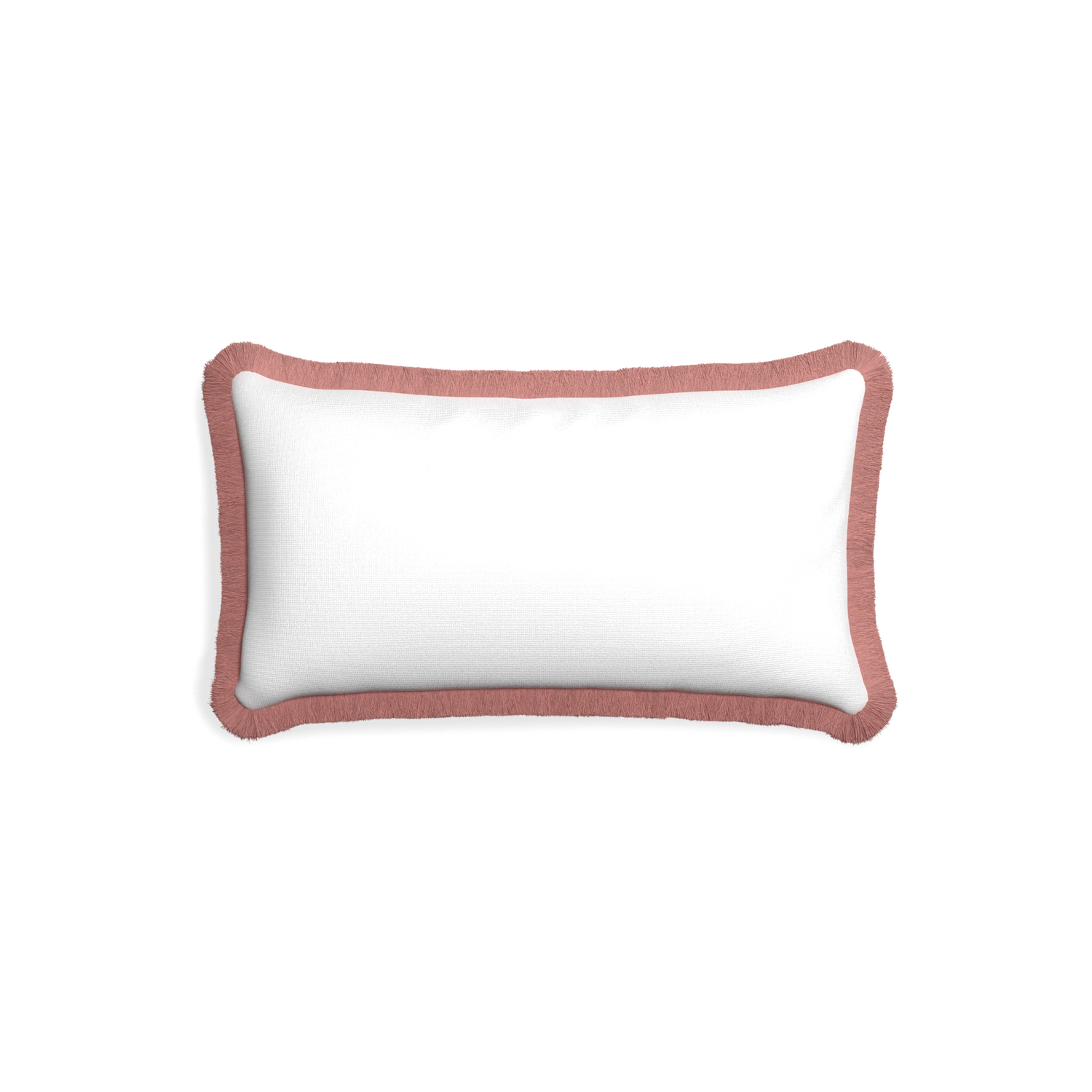 Petite-lumbar snow custom white cottonpillow with d fringe on white background