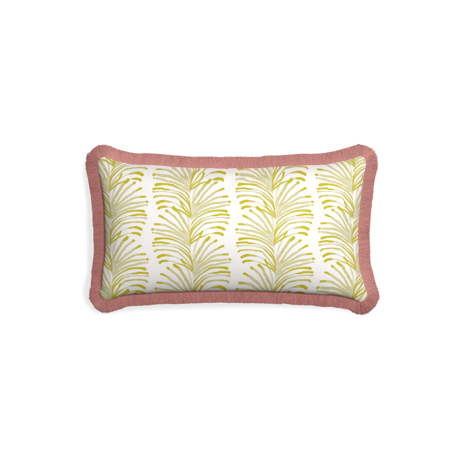 Petite-lumbar emma chartreuse custom yellow stripe chartreusepillow with d fringe on white background