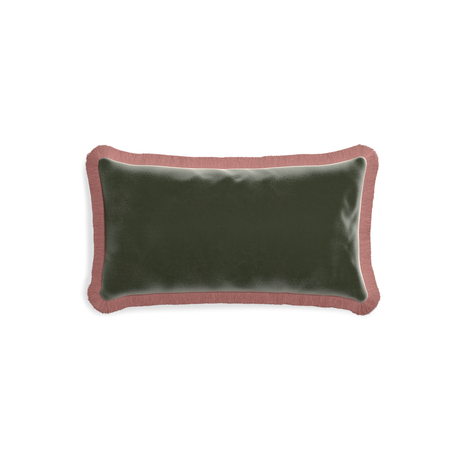rectangle fern green velvet pillow with dusty rose fringe