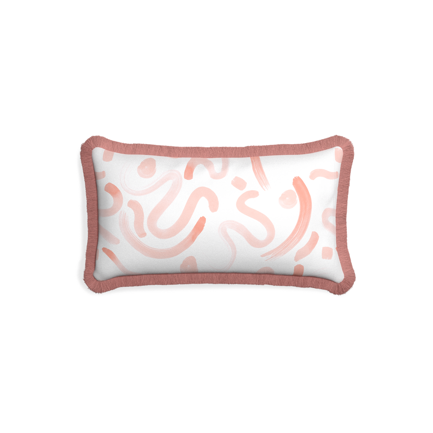 Petite-lumbar hockney pink custom pink graphicpillow with d fringe on white background