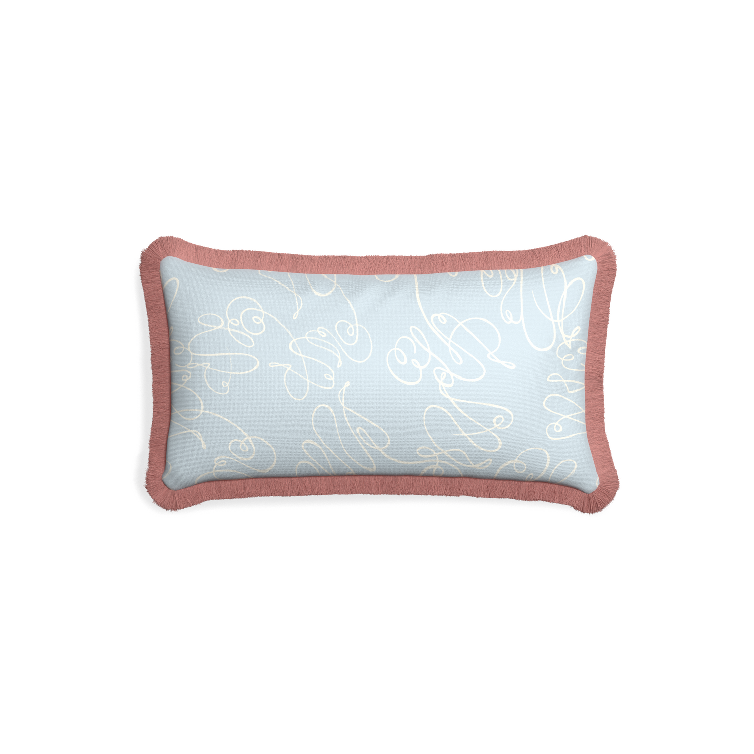 Petite-lumbar mirabella custom powder blue abstractpillow with d fringe on white background