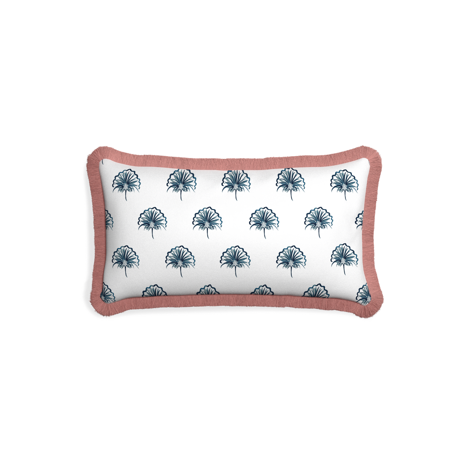 Petite-lumbar penelope midnight custom floral navypillow with d fringe on white background