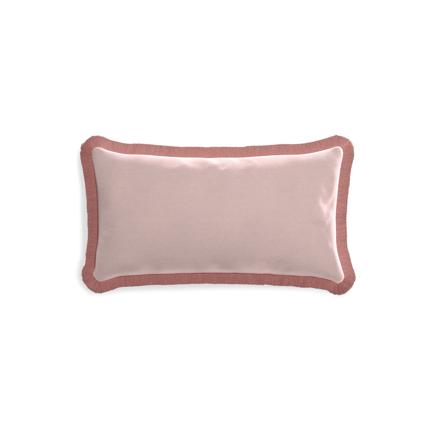 rectangle light pink velvet pillow with dusty rose fringe