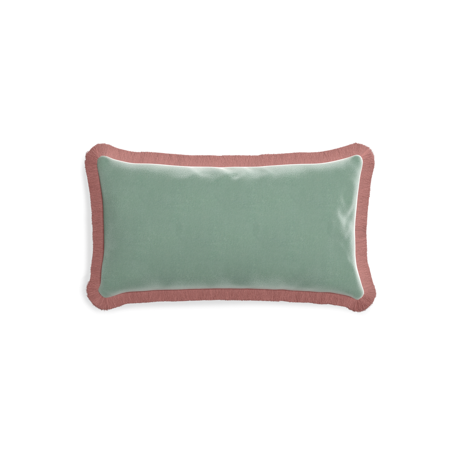 rectangle blue green velvet pillow with dusty rose fringe