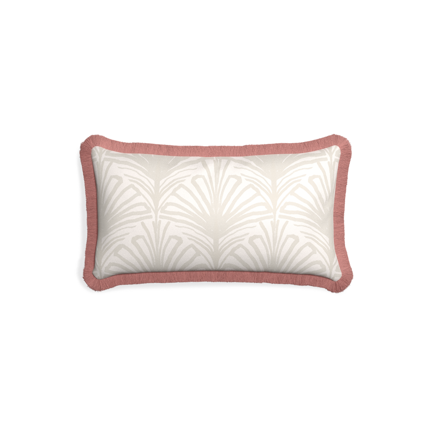 Petite-lumbar suzy sand custom beige palmpillow with d fringe on white background