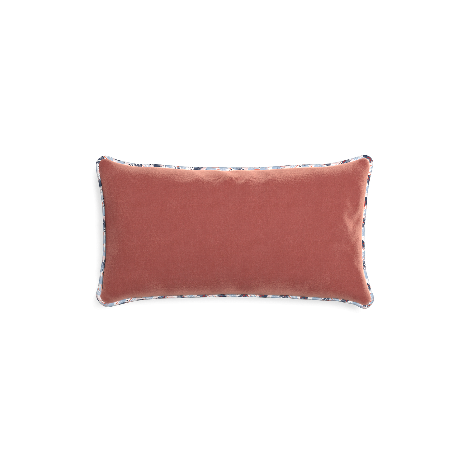 rectangle coral velvet pillow with red and blue piping