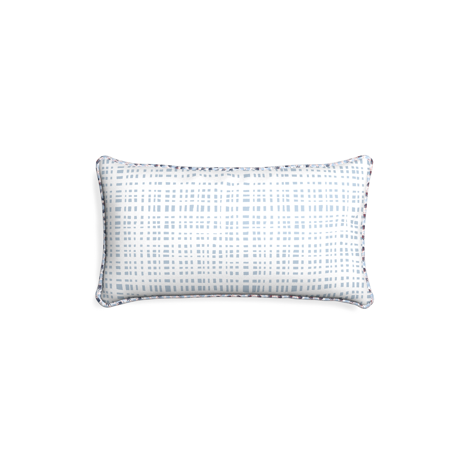 Petite-lumbar ginger custom plaid sky bluepillow with e piping on white background