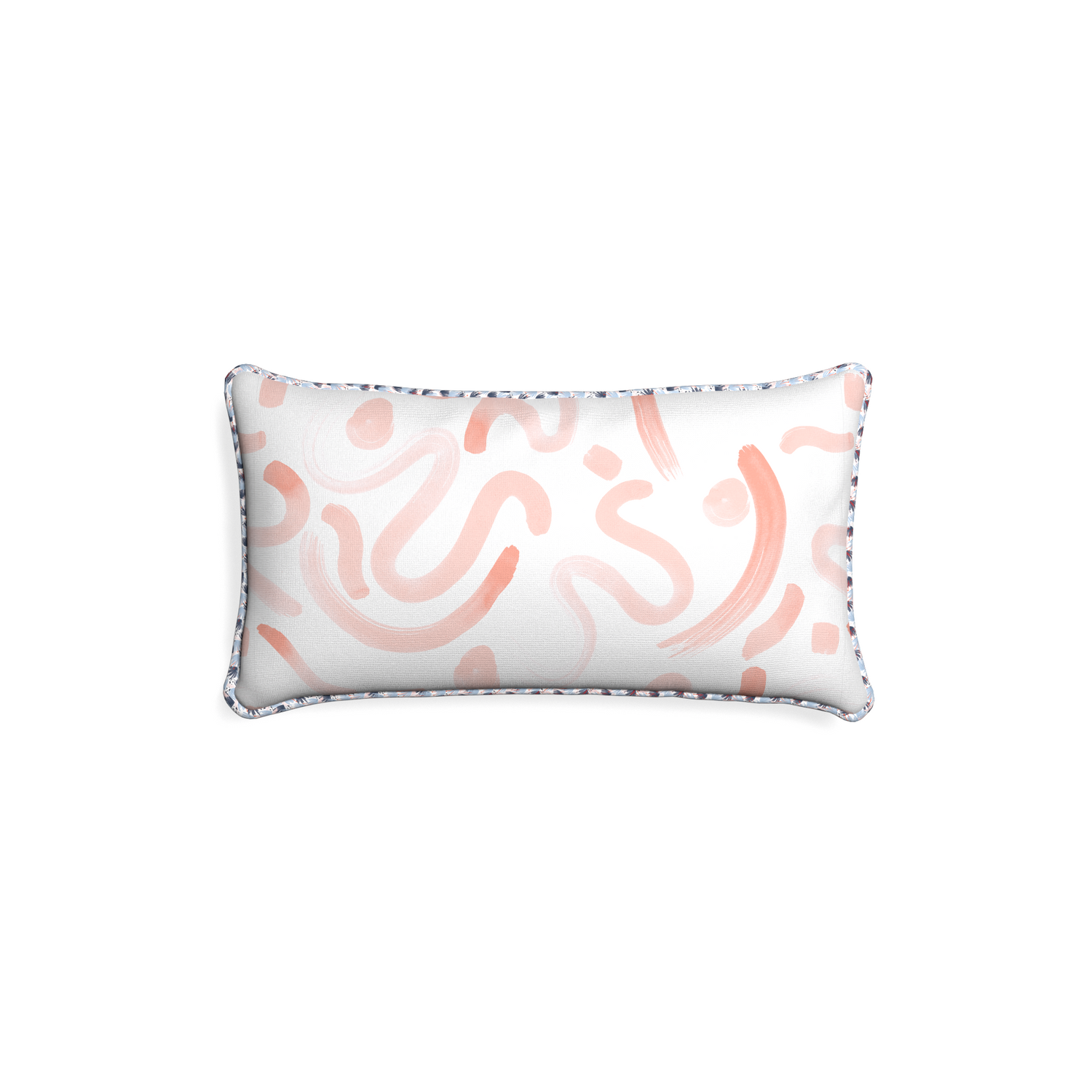 Petite-lumbar hockney pink custom pink graphicpillow with e piping on white background