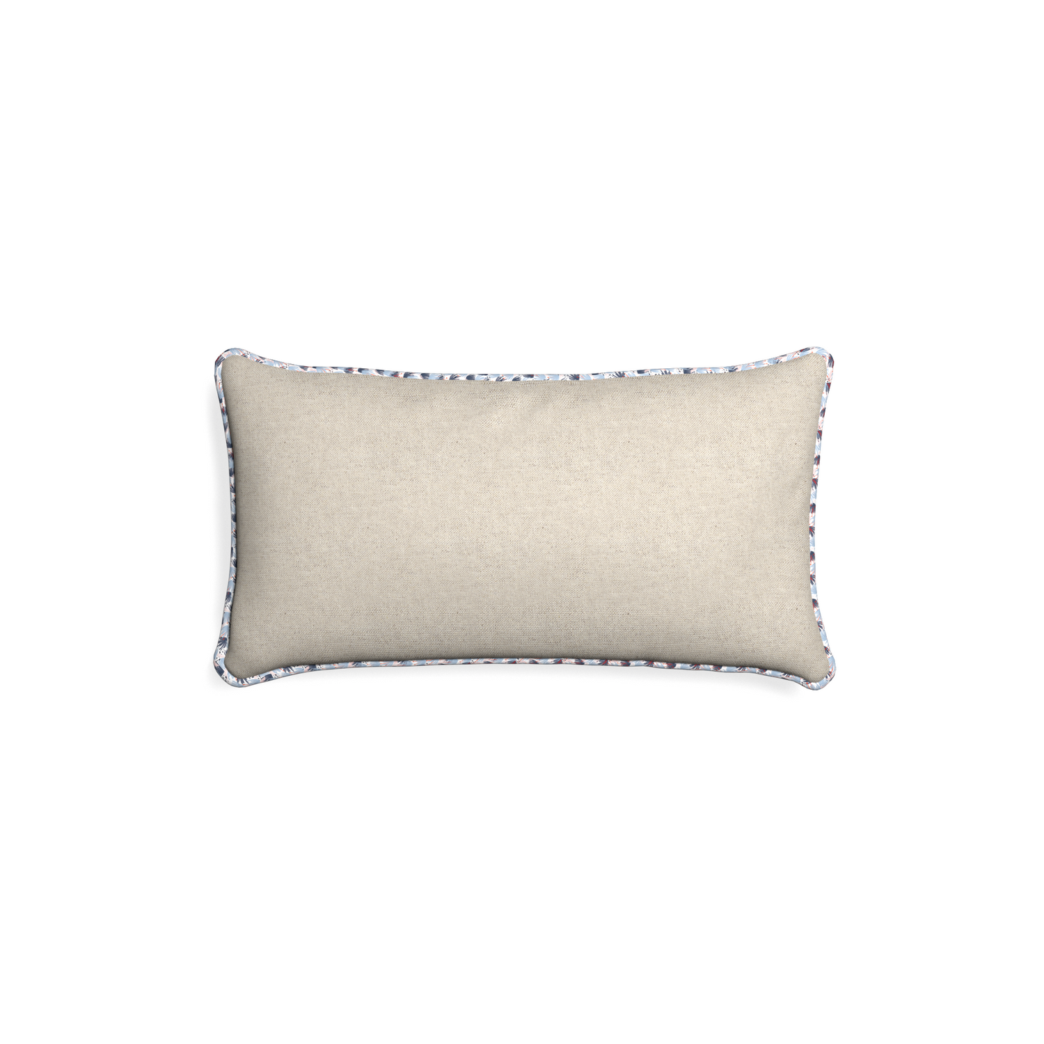Petite-lumbar oat custom light brownpillow with e piping on white background