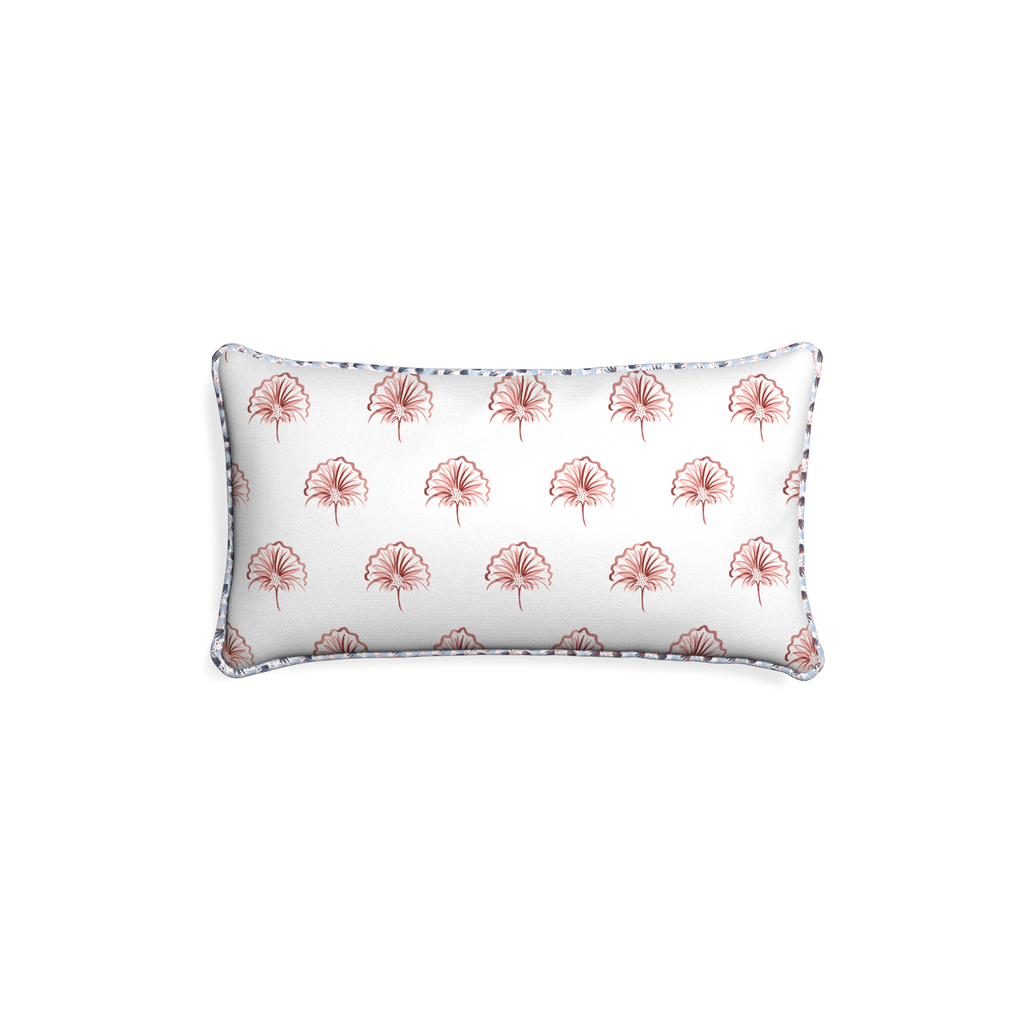 Petite-lumbar penelope rose custom floral pinkpillow with e piping on white background