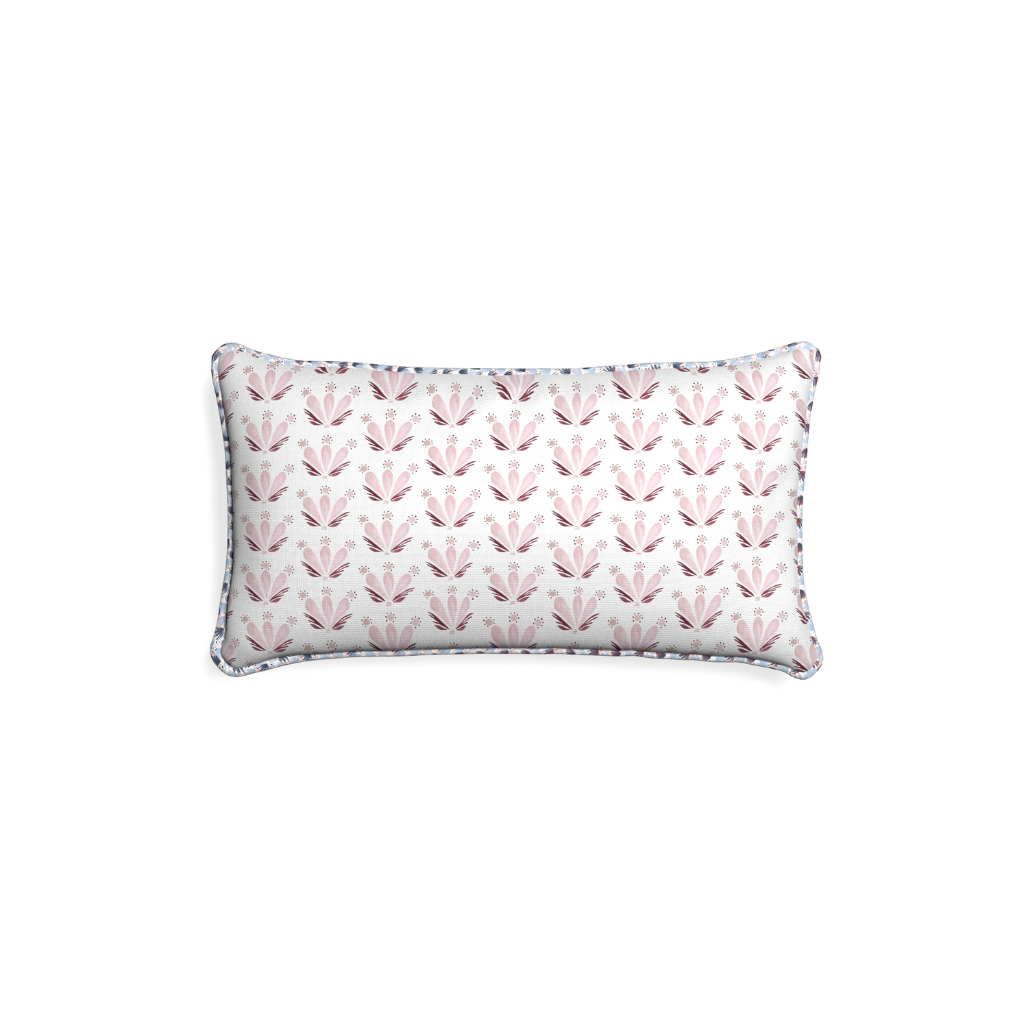 Petite-lumbar serena pink custom pink & burgundy drop repeat floralpillow with e piping on white background
