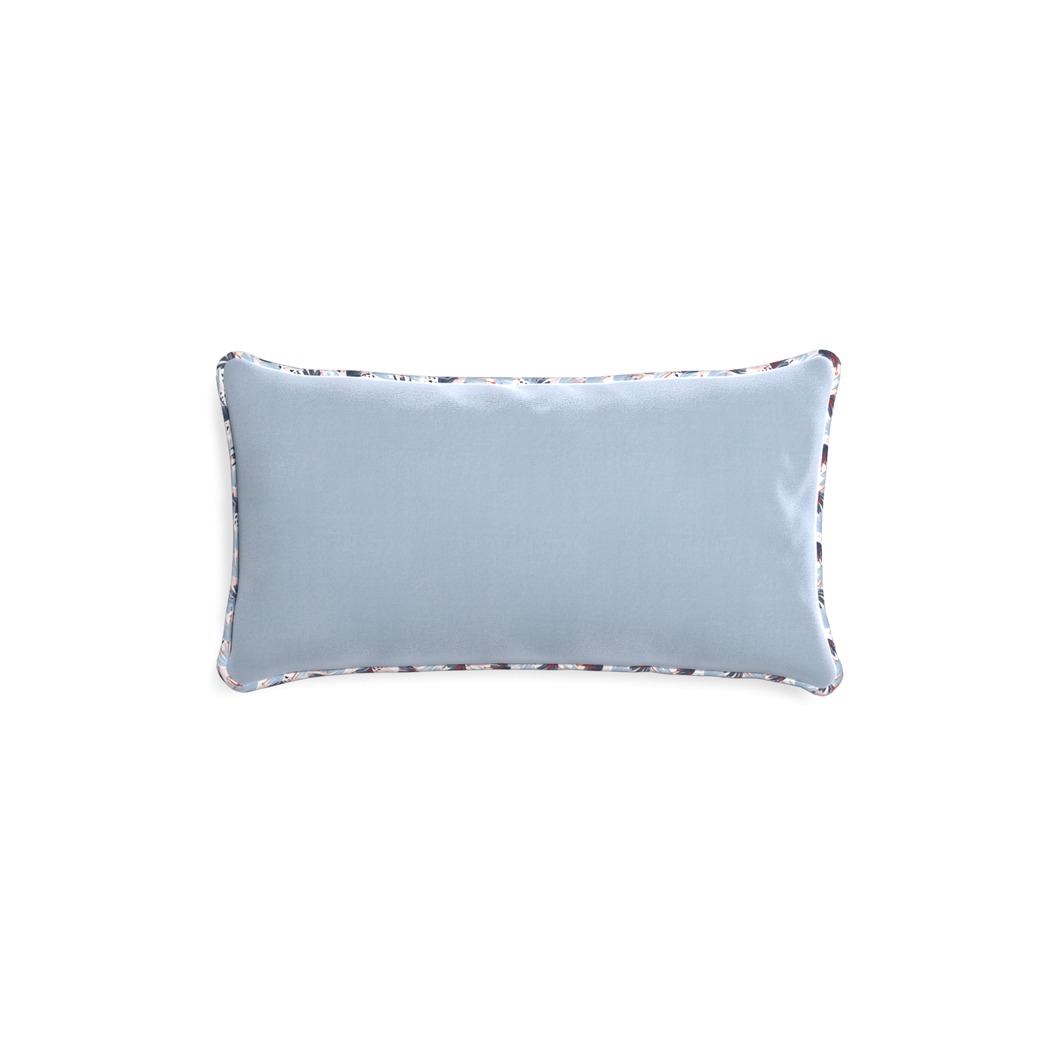 rectangle light blue velvet pillow with red and blue piping