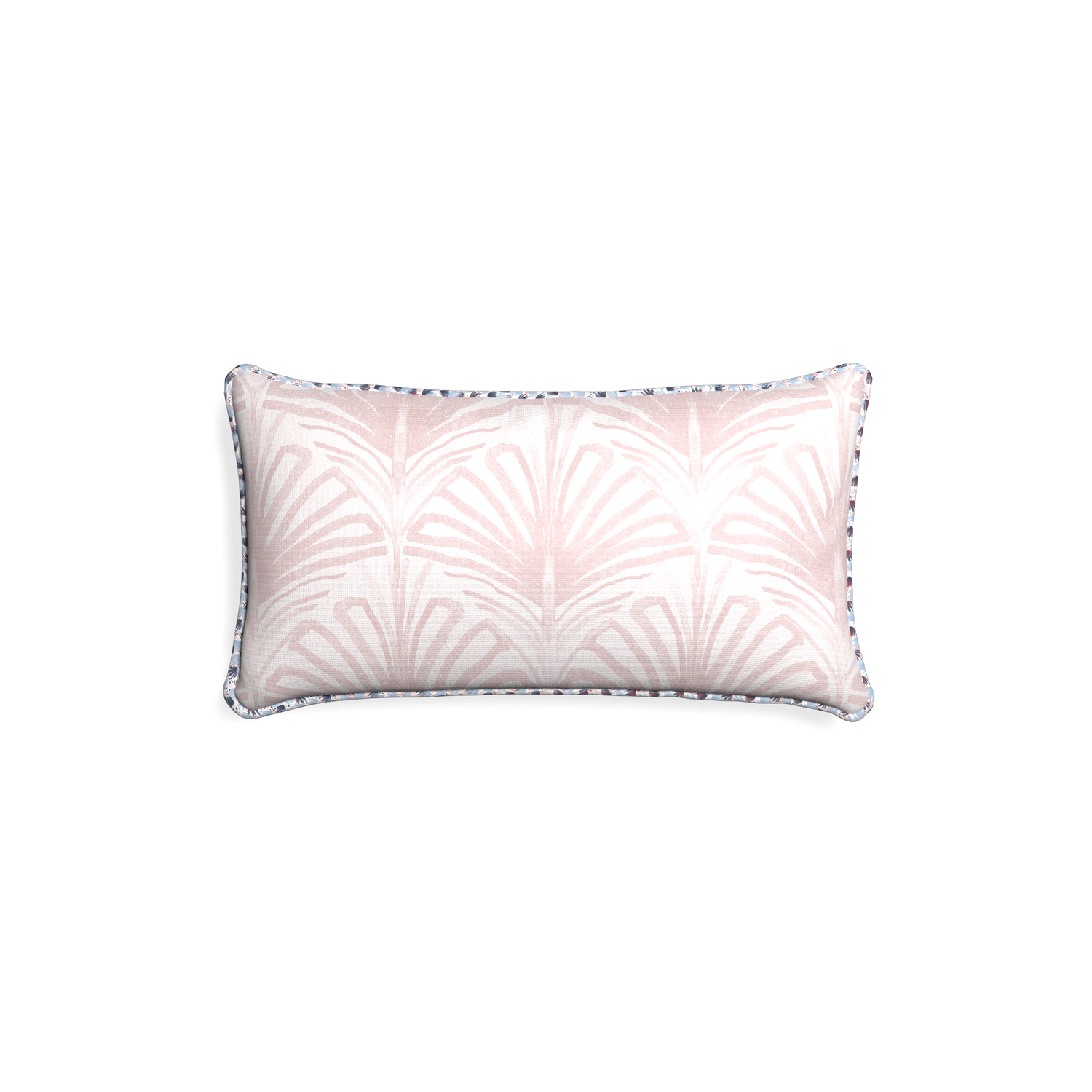 Petite-lumbar suzy rose custom rose pink palmpillow with e piping on white background