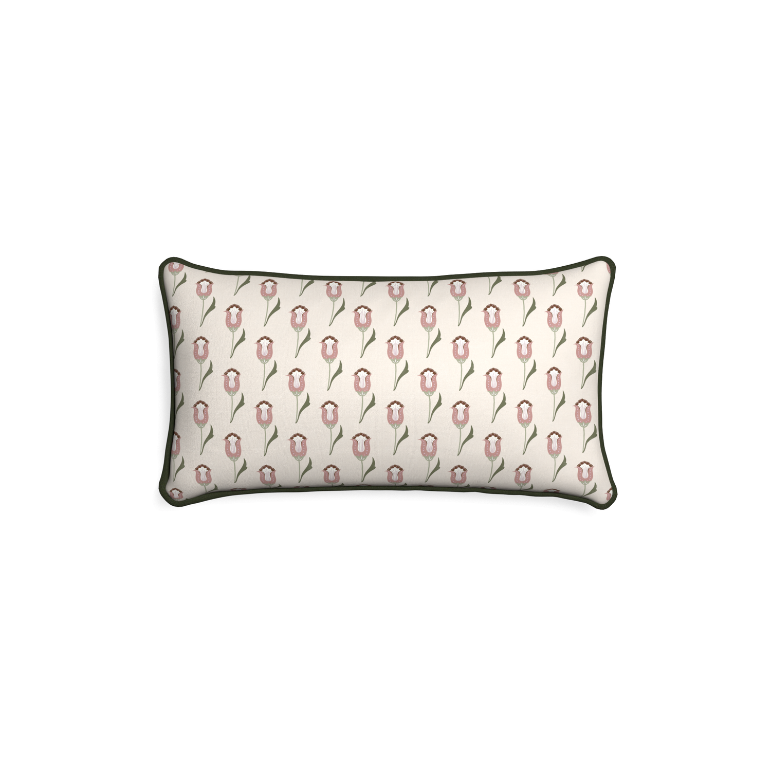 abstract floral pink lumbar pillow with fern green piping 