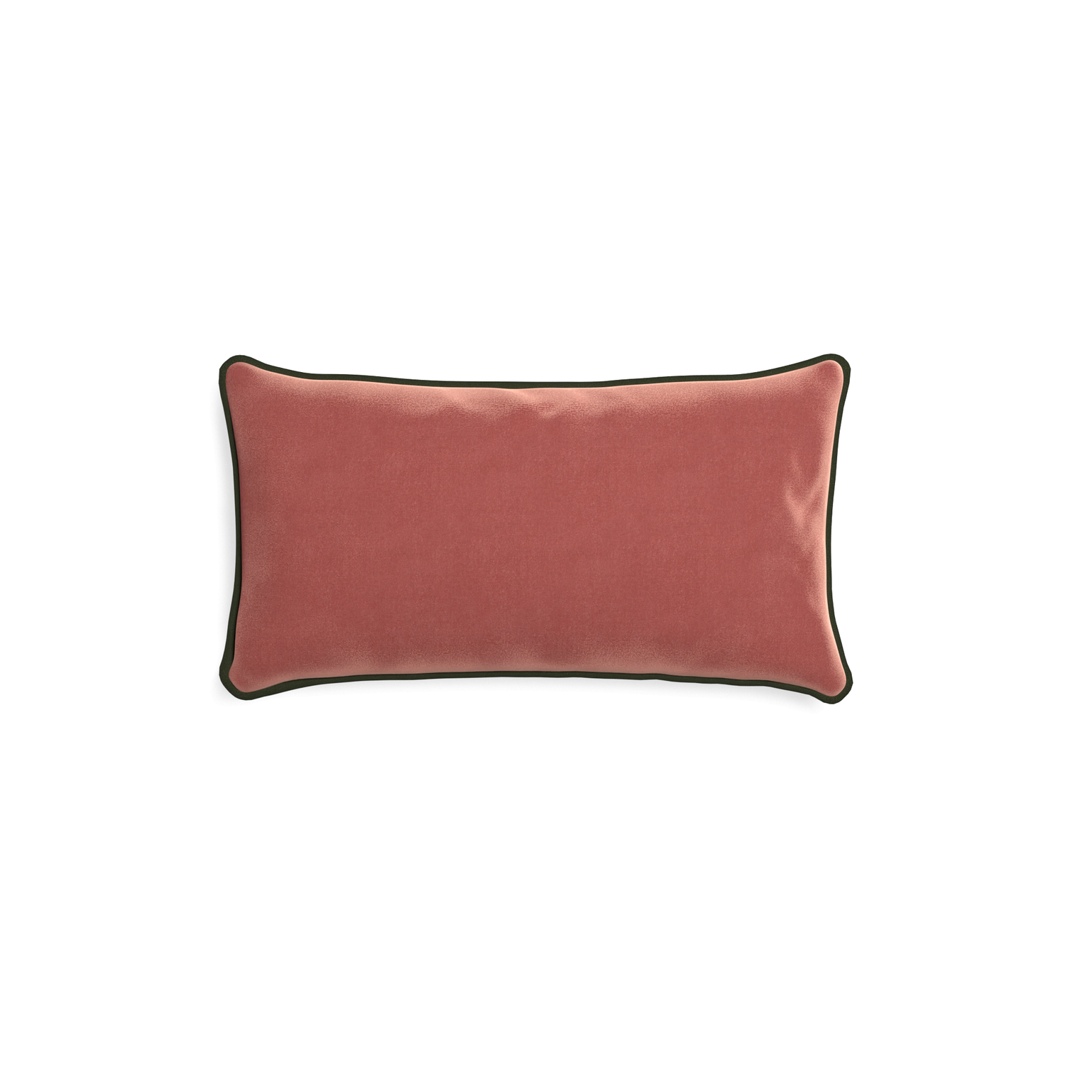 rectangle coral velvet pillow with fern green piping