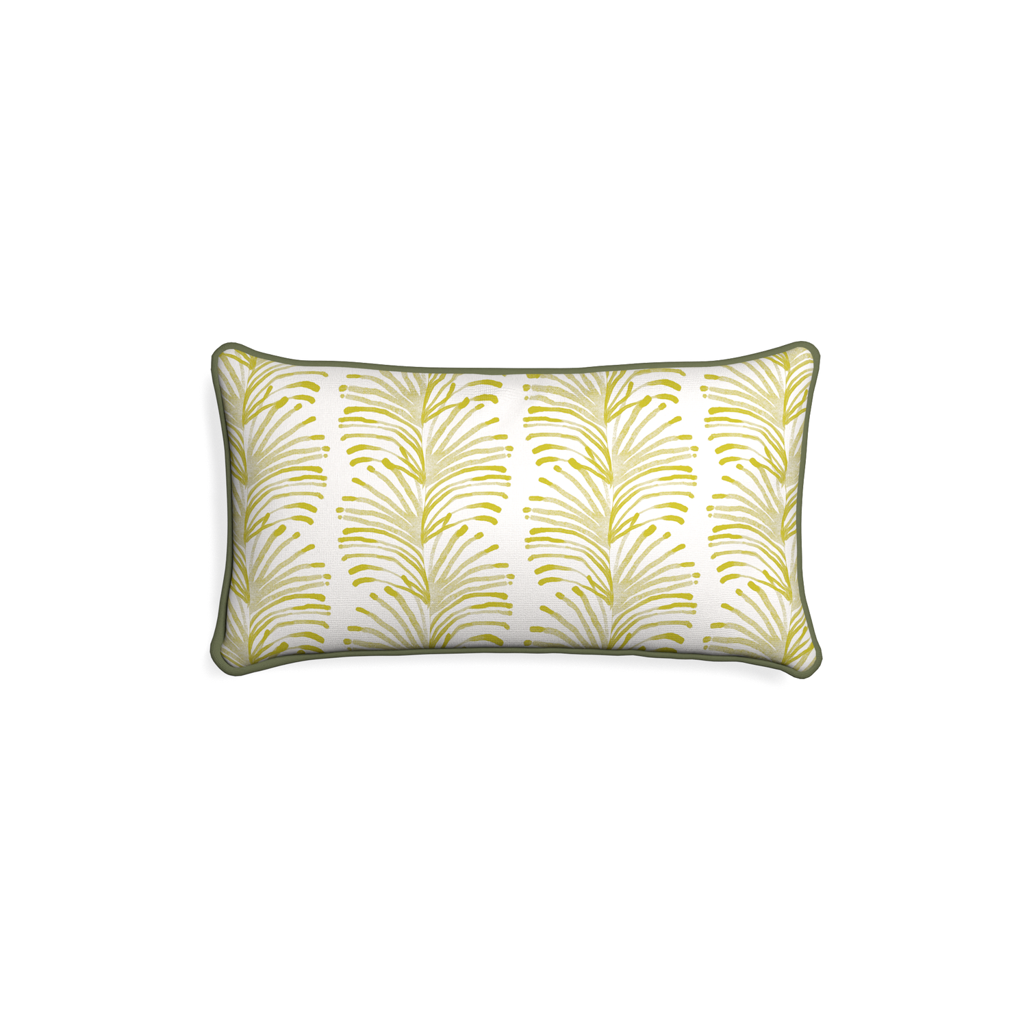 Petite-lumbar emma chartreuse custom yellow stripe chartreusepillow with f piping on white background