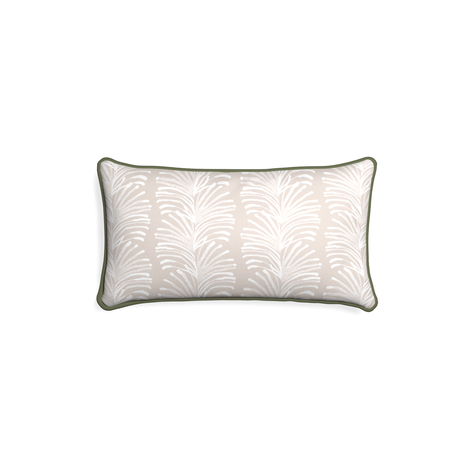 Petite-lumbar emma sand custom sand colored botanical stripepillow with f piping on white background