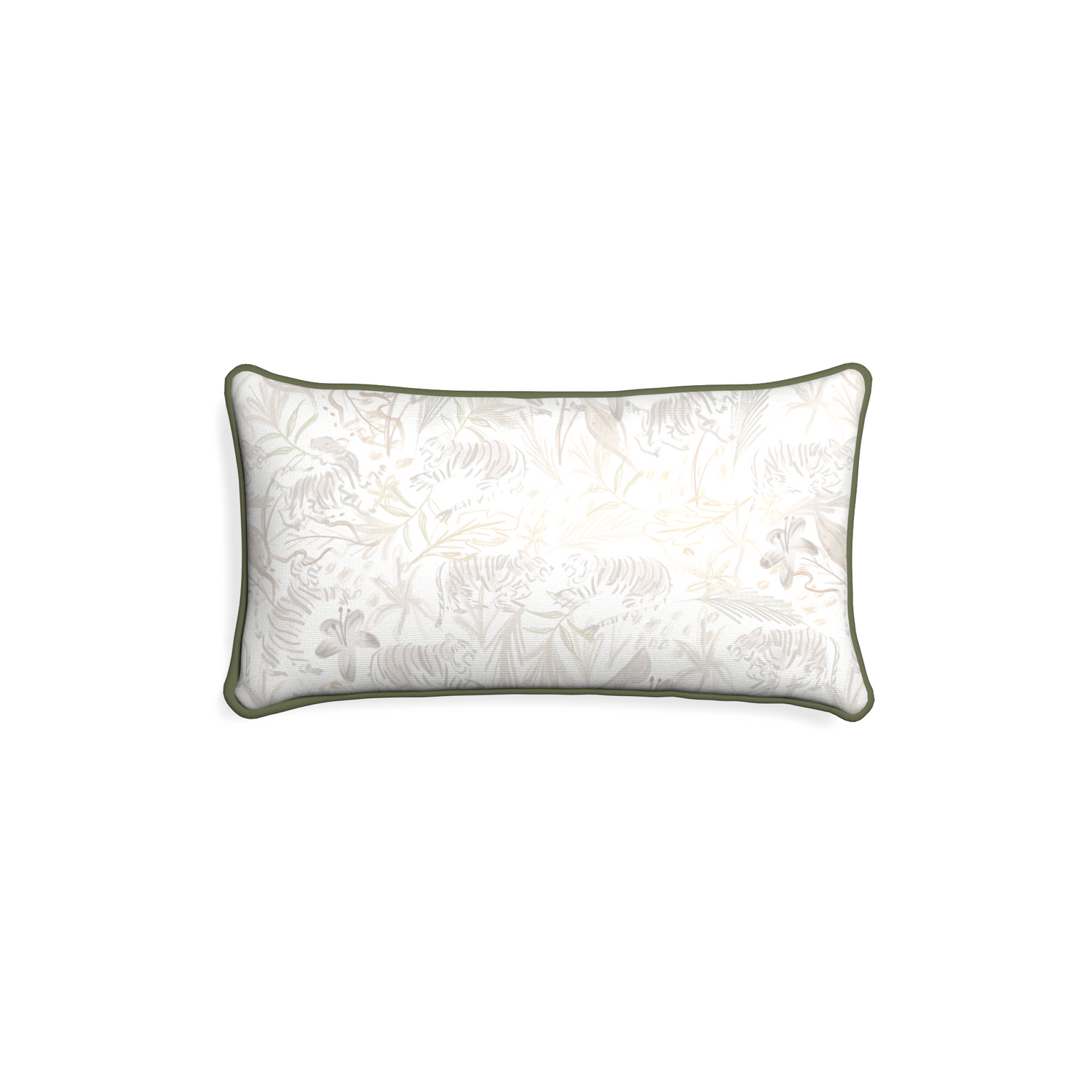 Petite-lumbar frida sand custom beige chinoiserie tigerpillow with f piping on white background