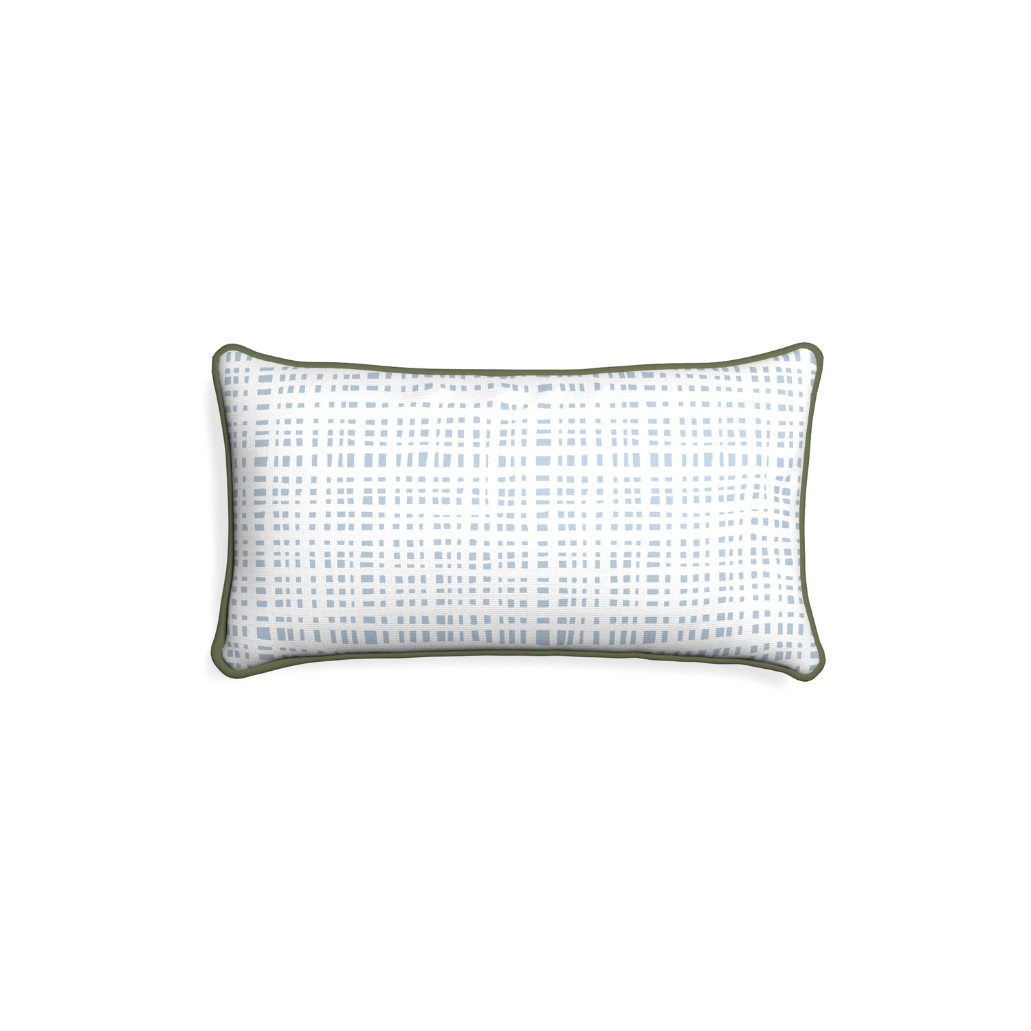 Petite-lumbar ginger custom plaid sky bluepillow with f piping on white background