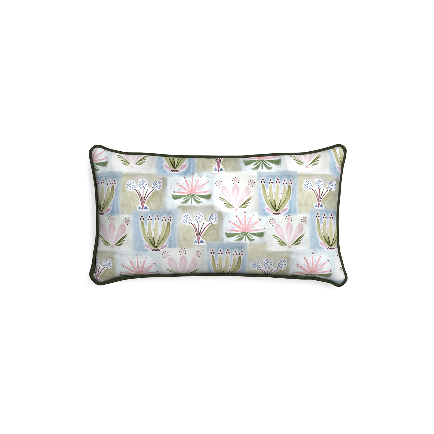 Petite-lumbar harper custom hand-painted floralpillow with f piping on white background