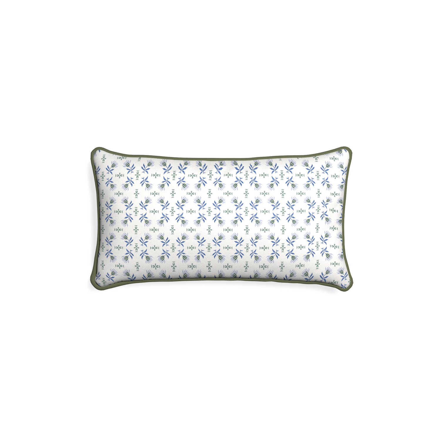 Petite-lumbar lee custom blue & green floralpillow with f piping on white background