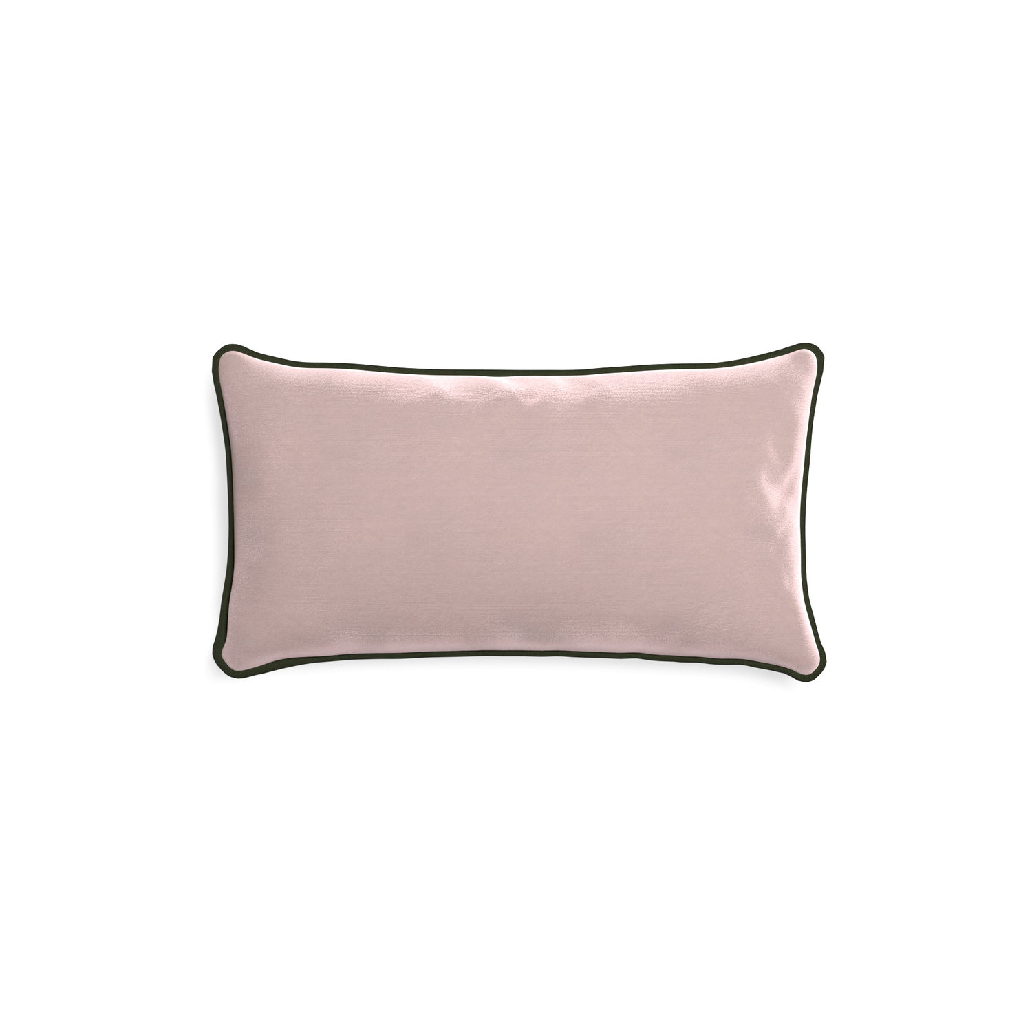 rectangle light pink velvet pillow with fern green piping