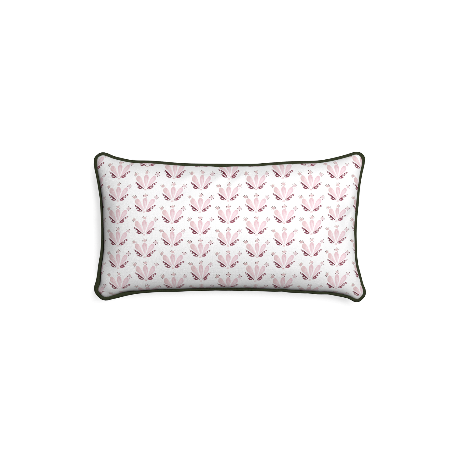 Petite-lumbar serena pink custom pink & burgundy drop repeat floralpillow with f piping on white background