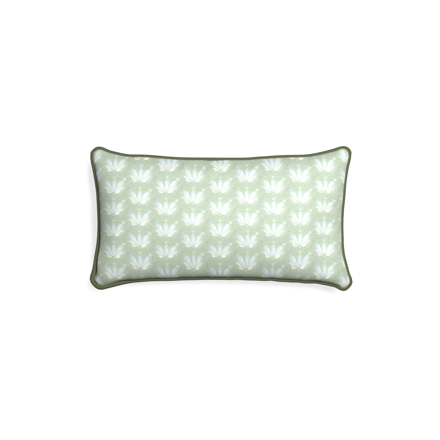Petite-lumbar serena sea salt custom blue & green floral drop repeatpillow with f piping on white background