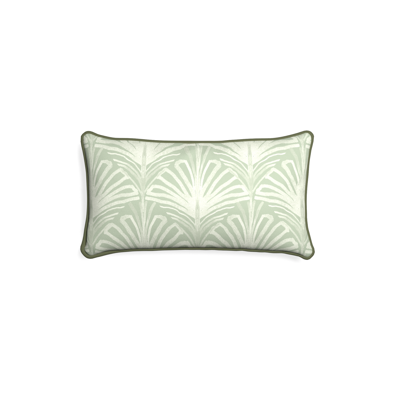 Petite-lumbar suzy sage custom sage green palmpillow with f piping on white background