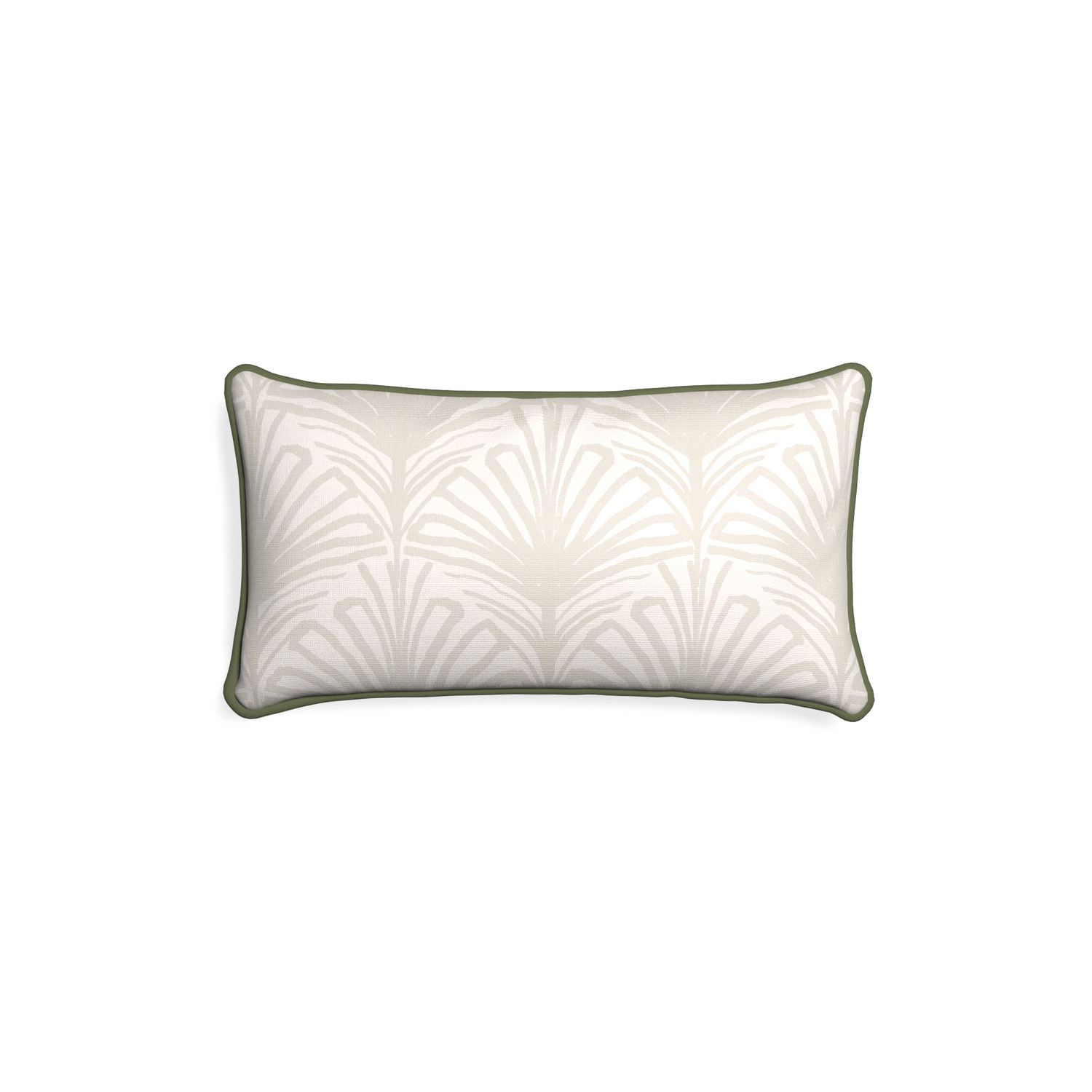 Petite-lumbar suzy sand custom beige palmpillow with f piping on white background