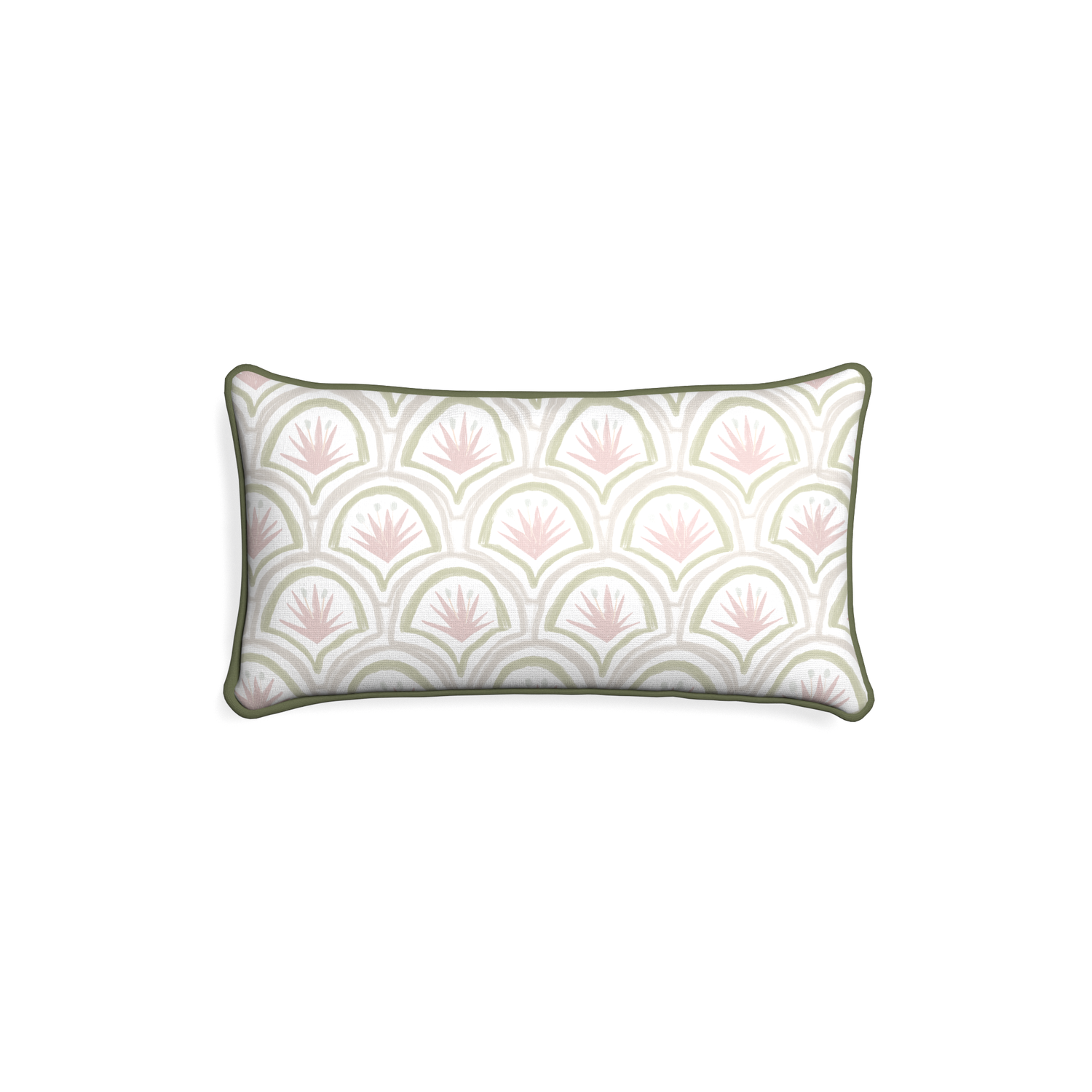 Petite-lumbar thatcher rose custom pink & green palmpillow with f piping on white background