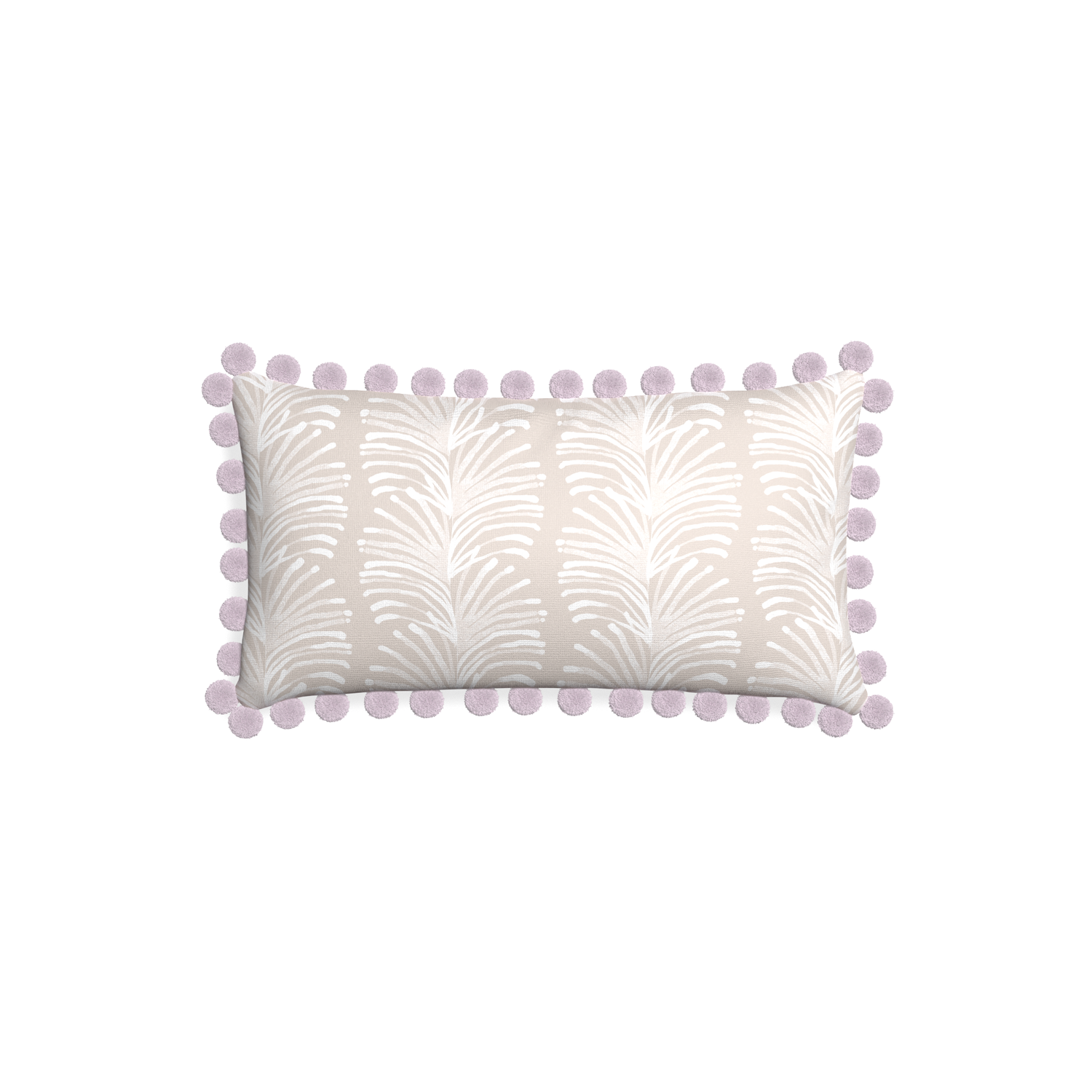 Petite-lumbar emma sand custom sand colored botanical stripepillow with l on white background