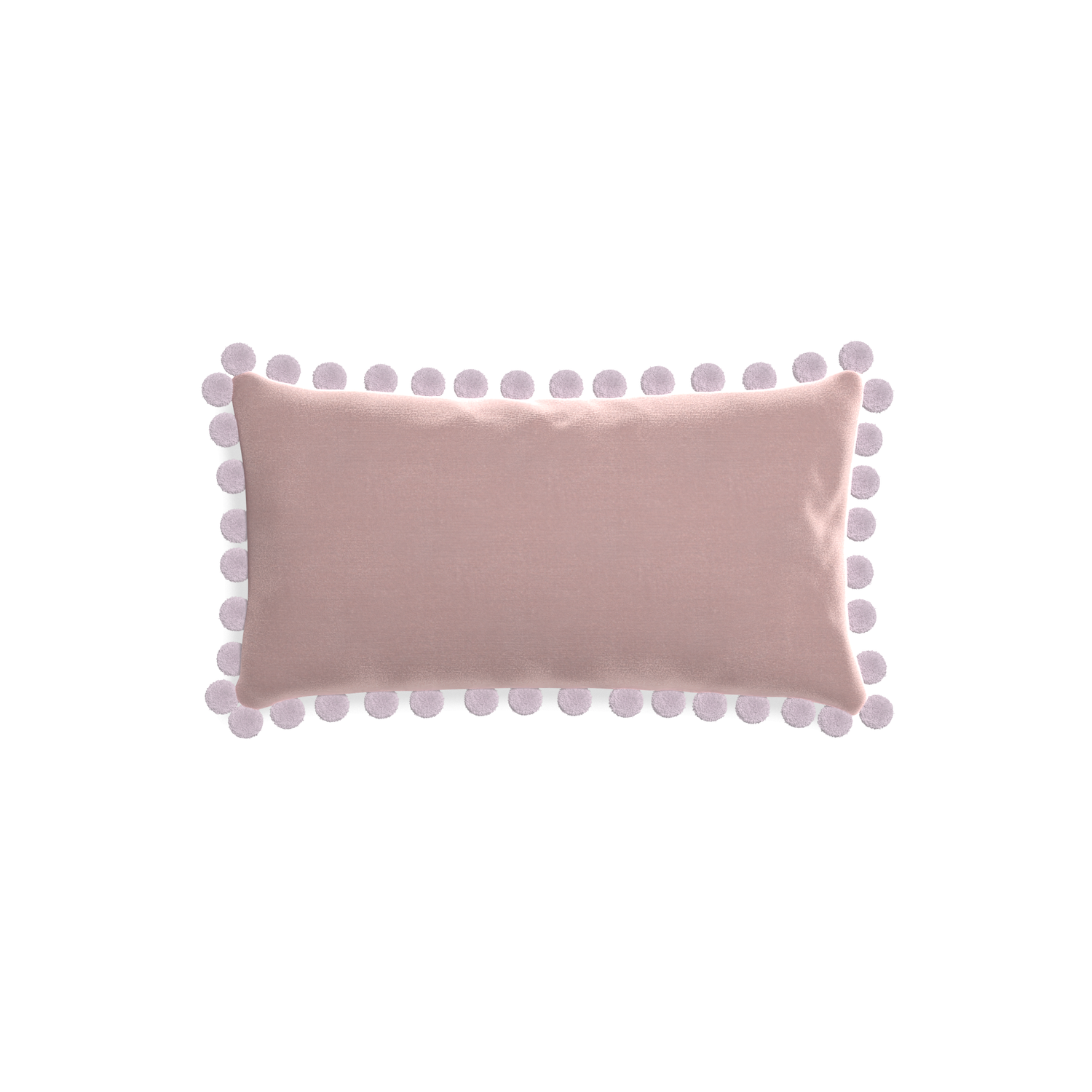 rectangle mauve velvet pillow with lilac pom poms