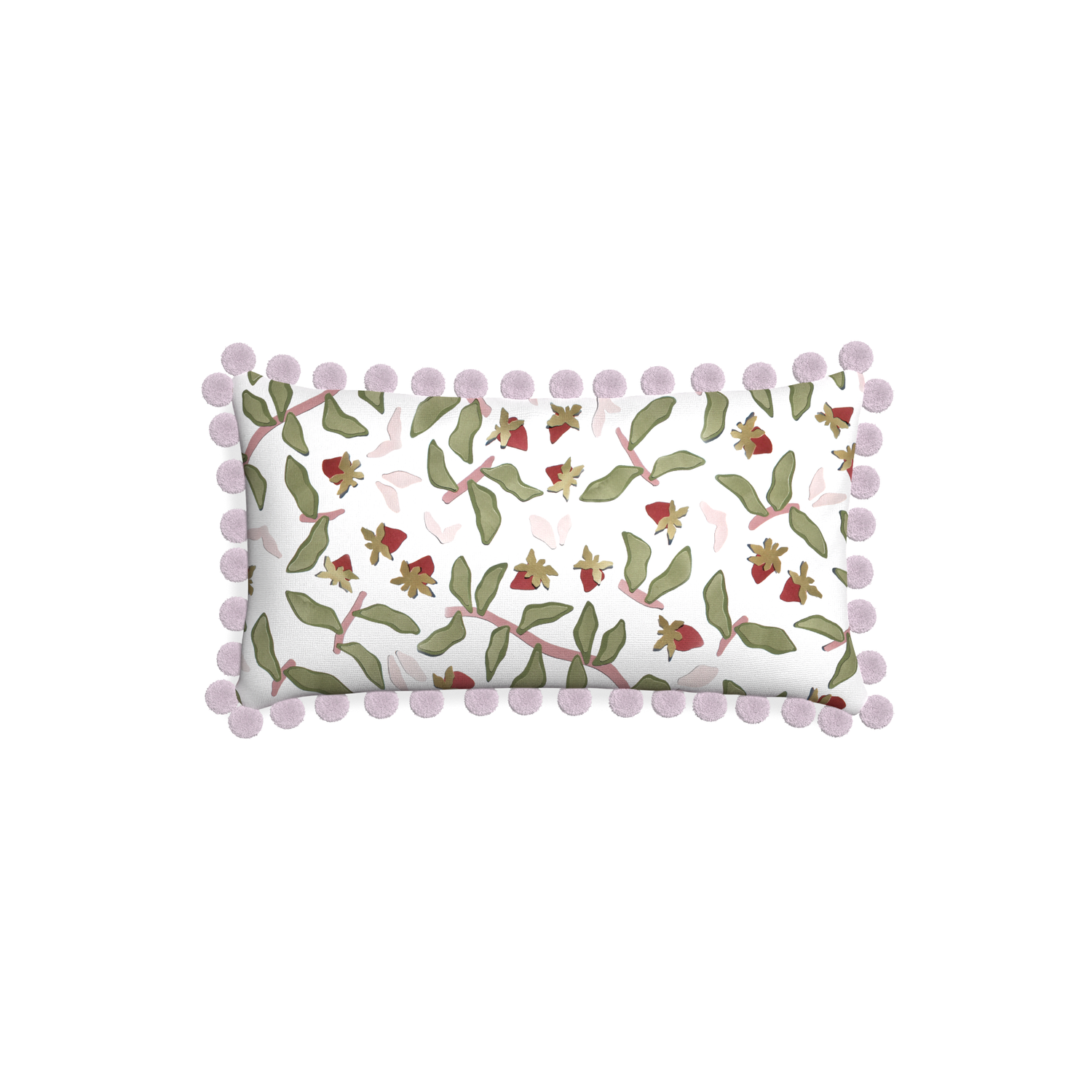 Petite-lumbar nellie custom strawberry & botanicalpillow with l on white background