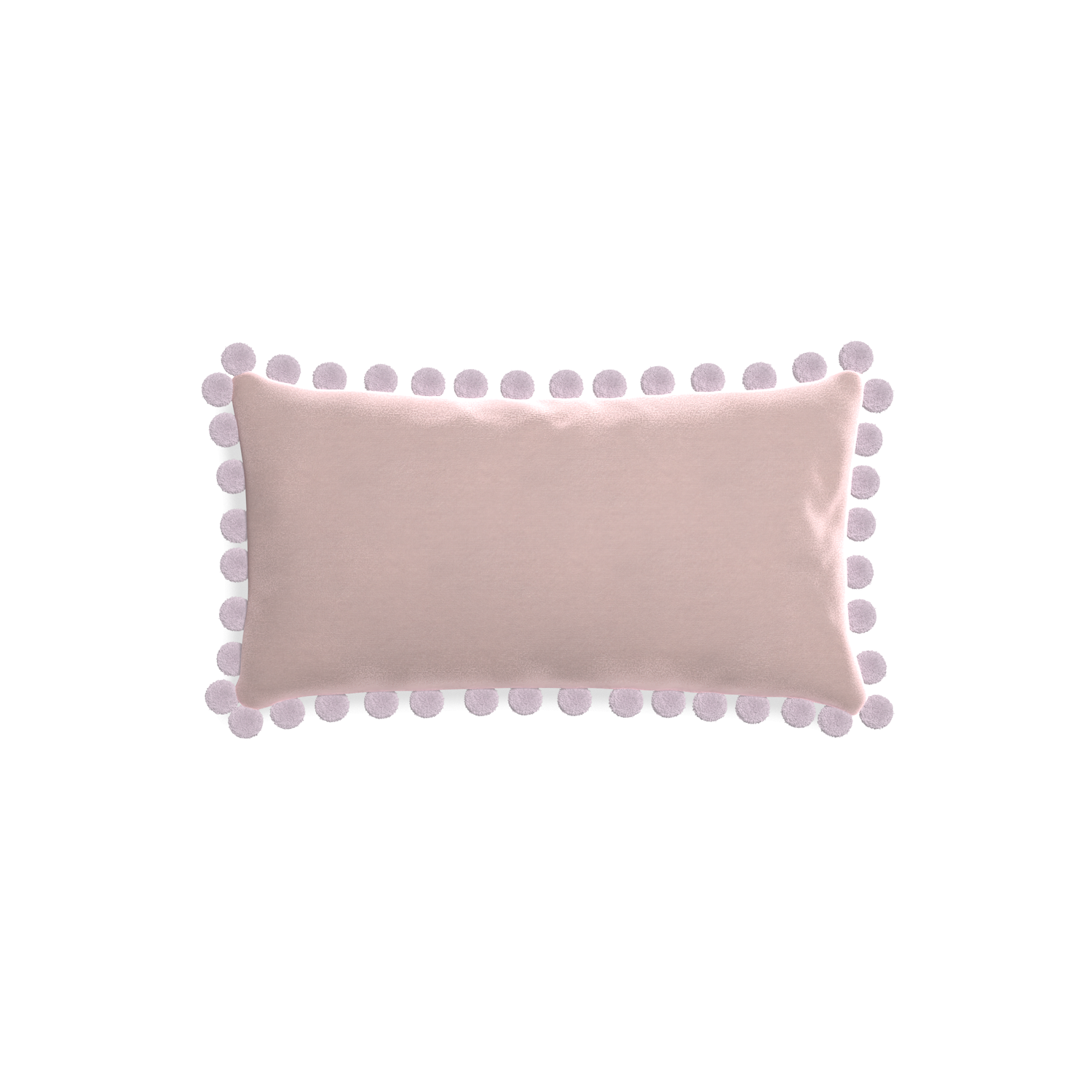 rectangle light pink velvet pillow with lilac pom poms