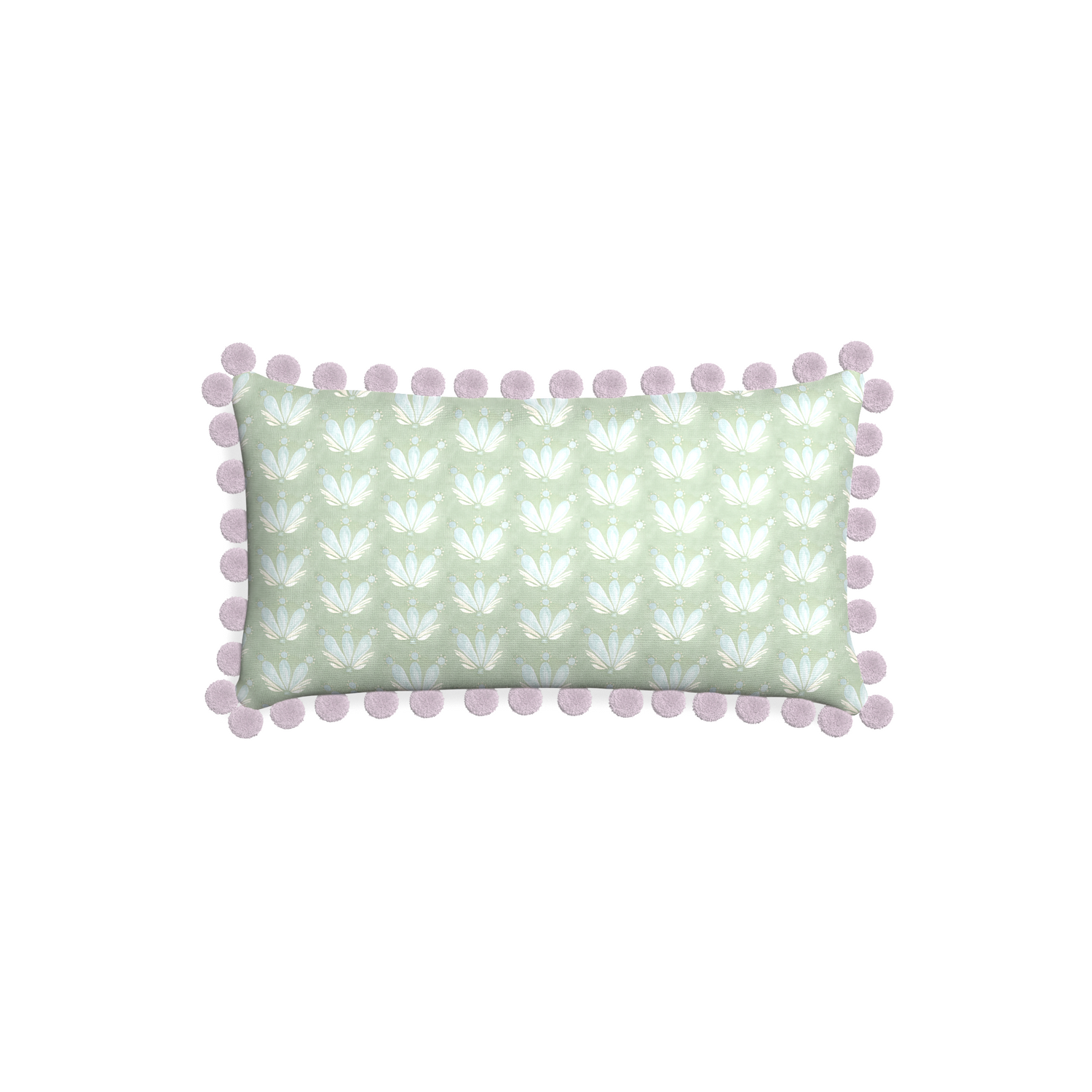Petite-lumbar serena sea salt custom blue & green floral drop repeatpillow with l on white background