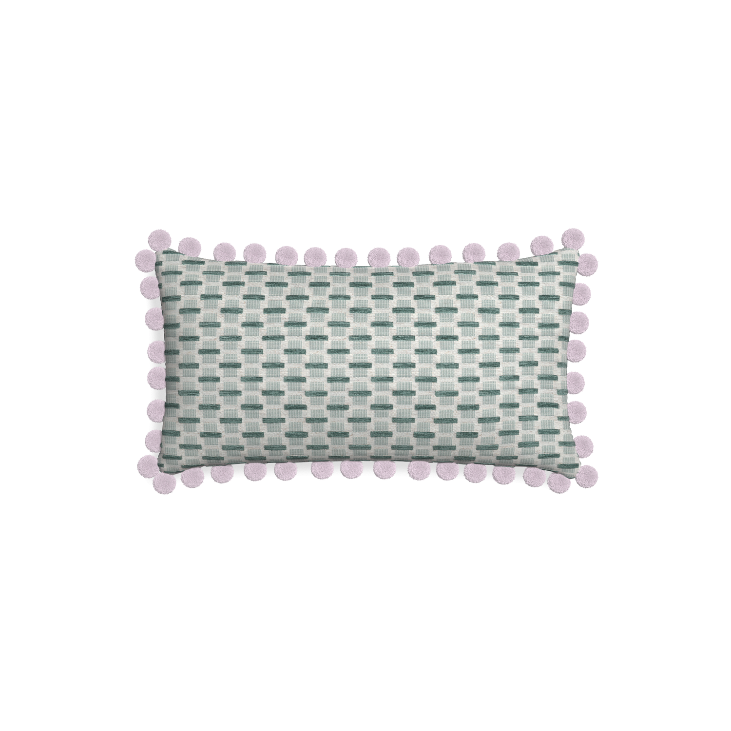 Petite-lumbar willow mint custom green geometric chenillepillow with l on white background