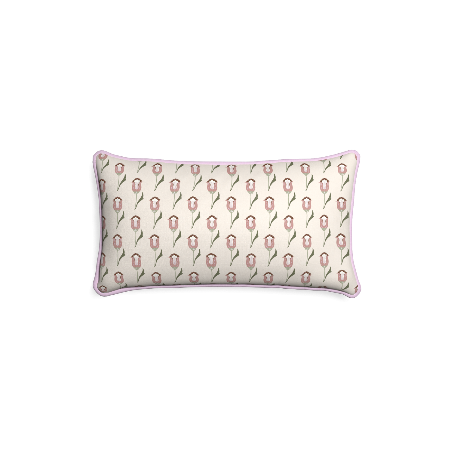 abstract floral pink lumbar pillow with lilac piping 