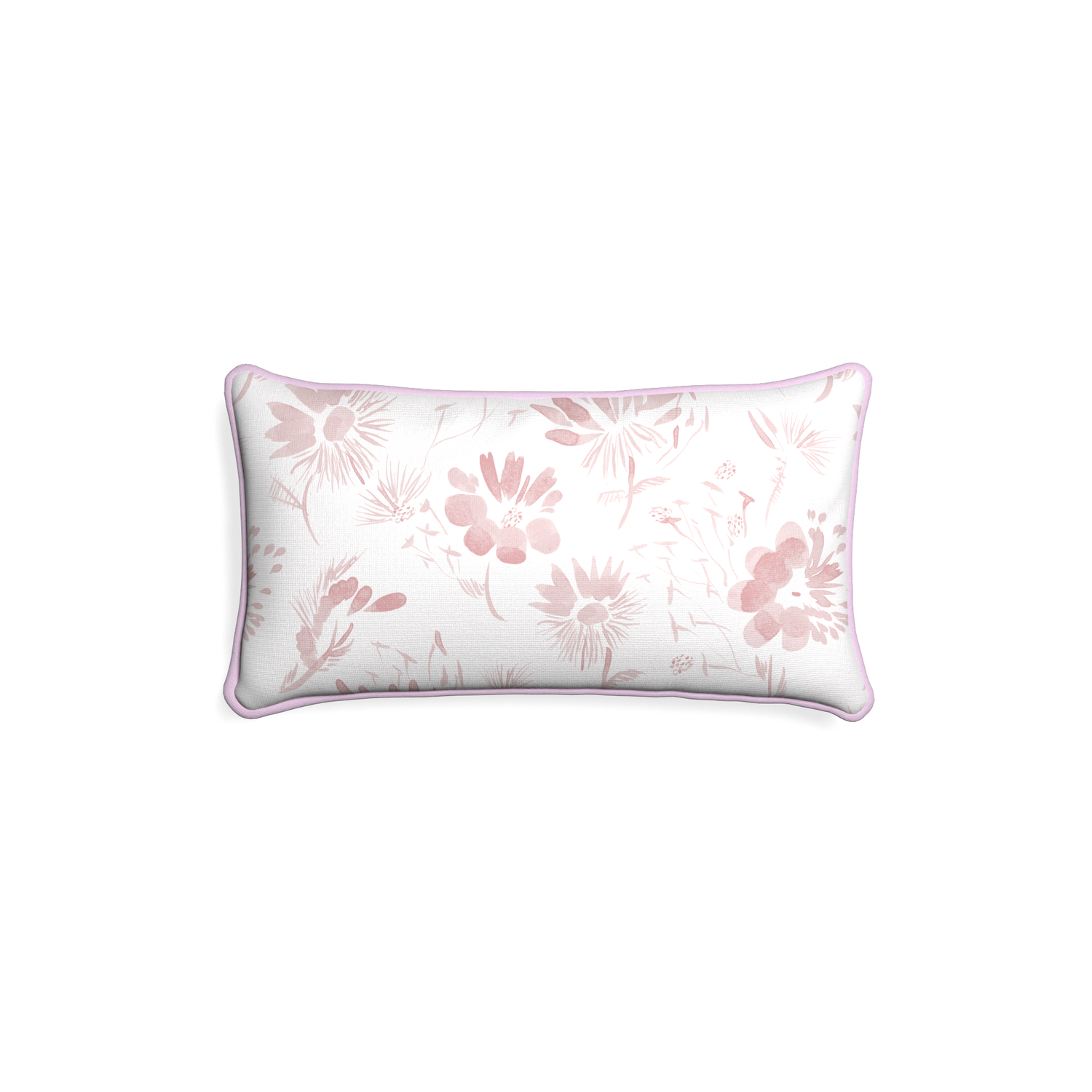 Petite-lumbar blake custom pink floralpillow with l piping on white background
