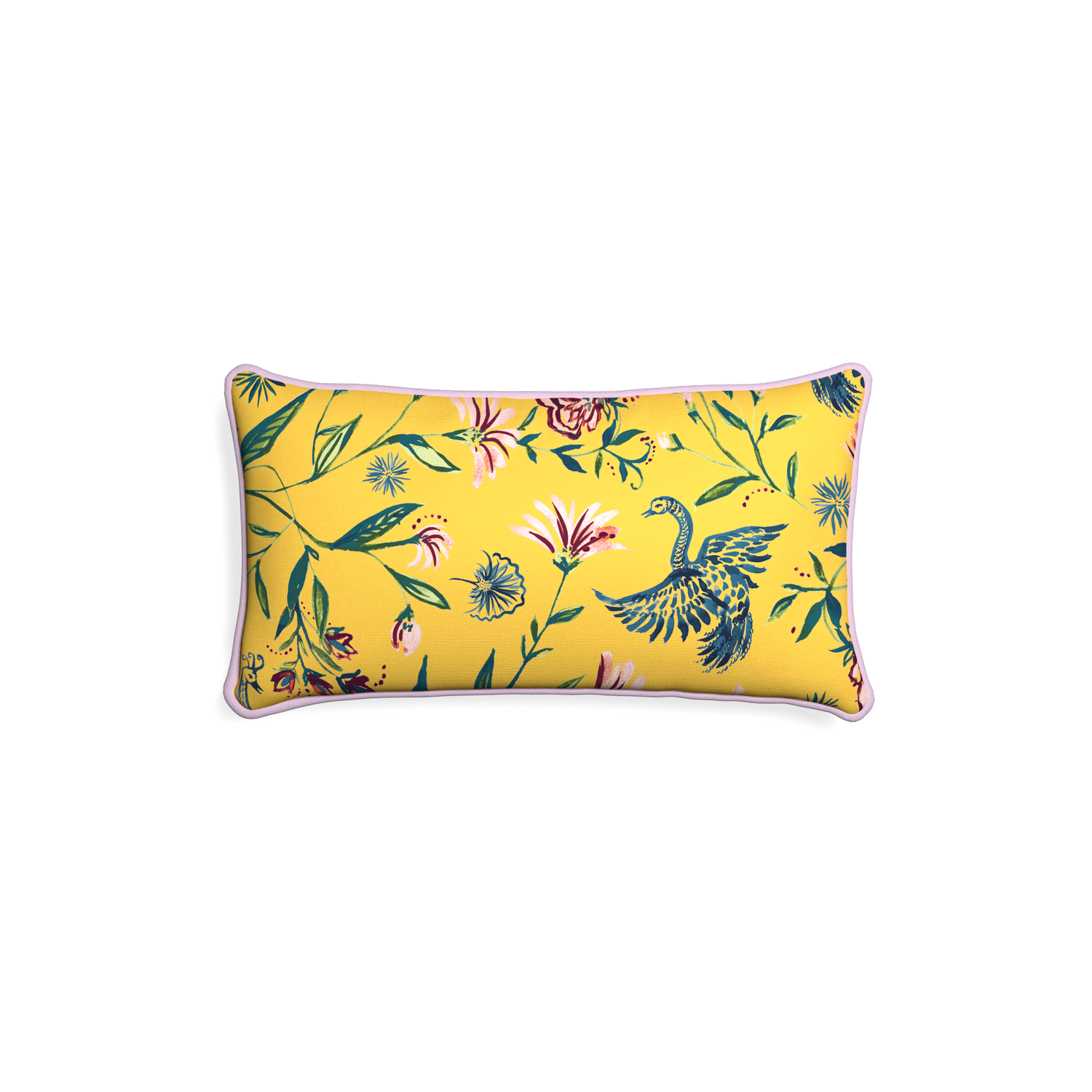 Petite-lumbar daphne canary custom yellow chinoiseriepillow with l piping on white background