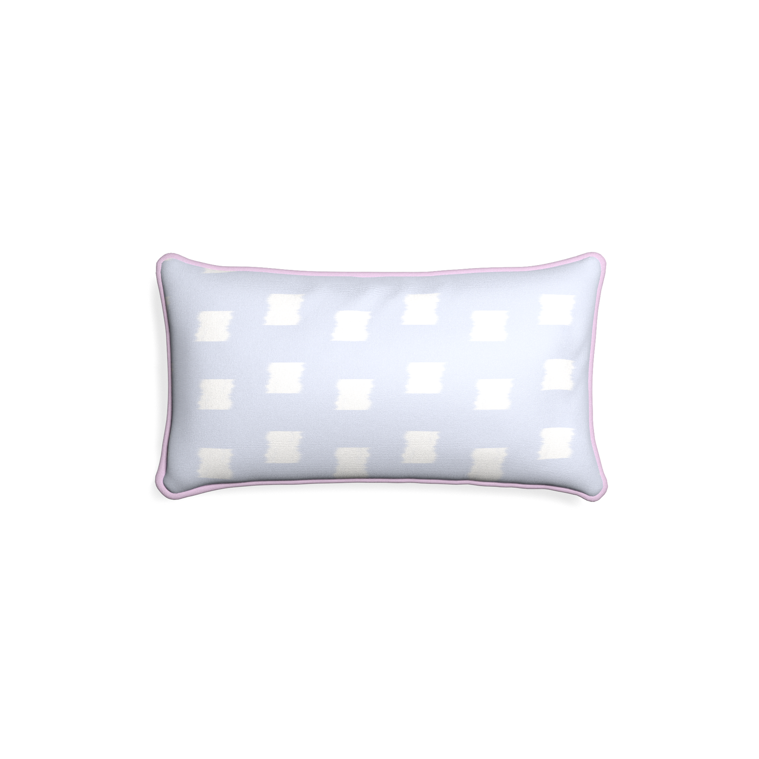 Petite-lumbar denton custom sky blue patternpillow with l piping on white background