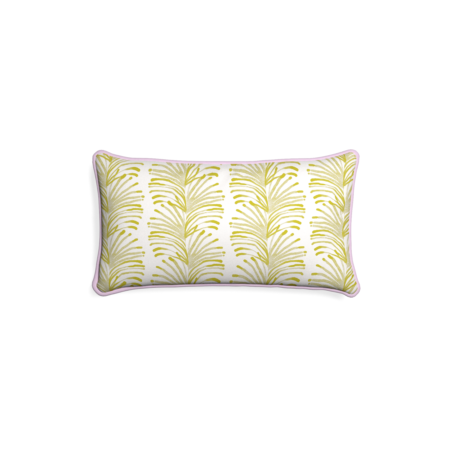Petite-lumbar emma chartreuse custom yellow stripe chartreusepillow with l piping on white background